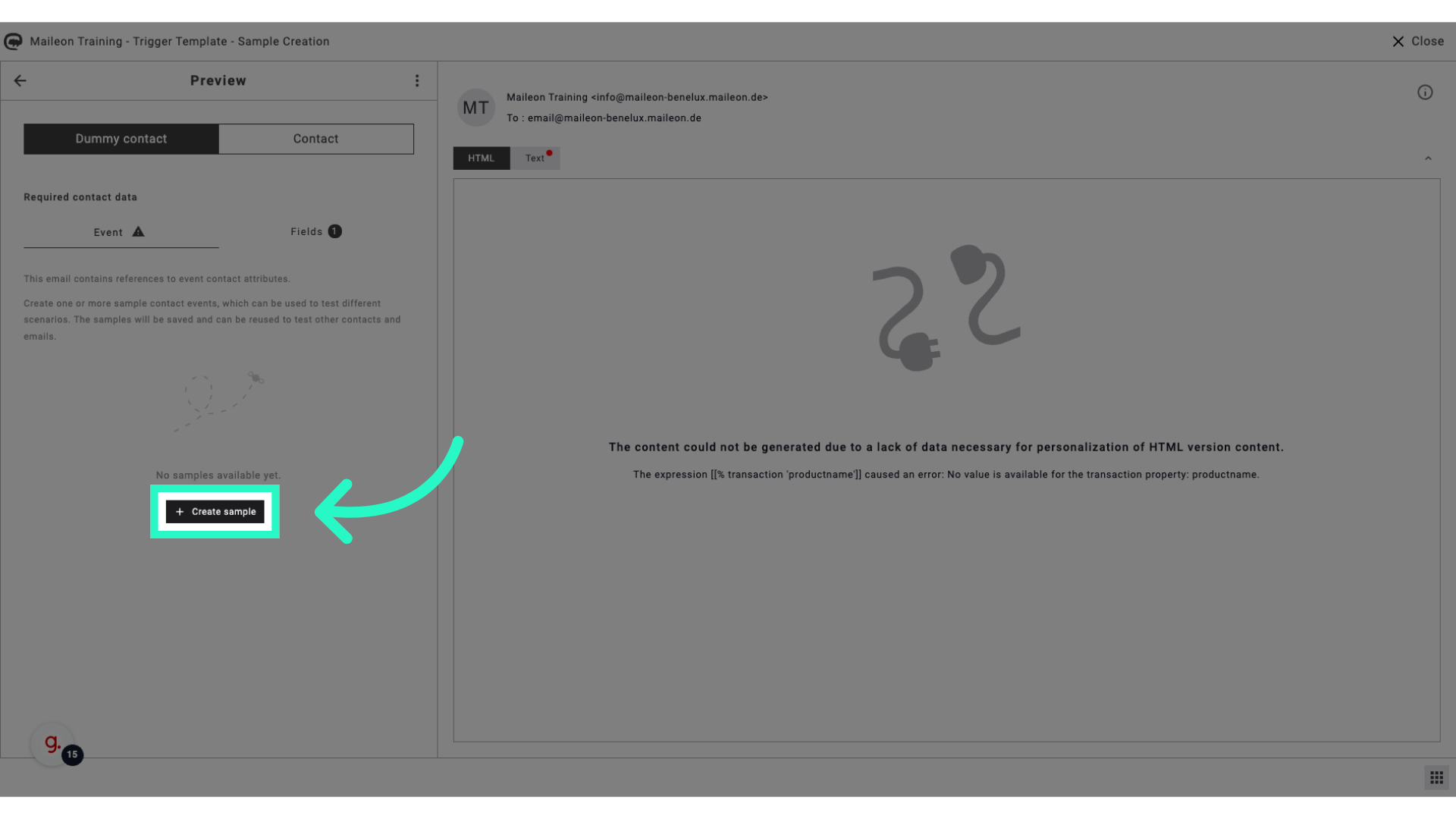 Click 'Create sample'