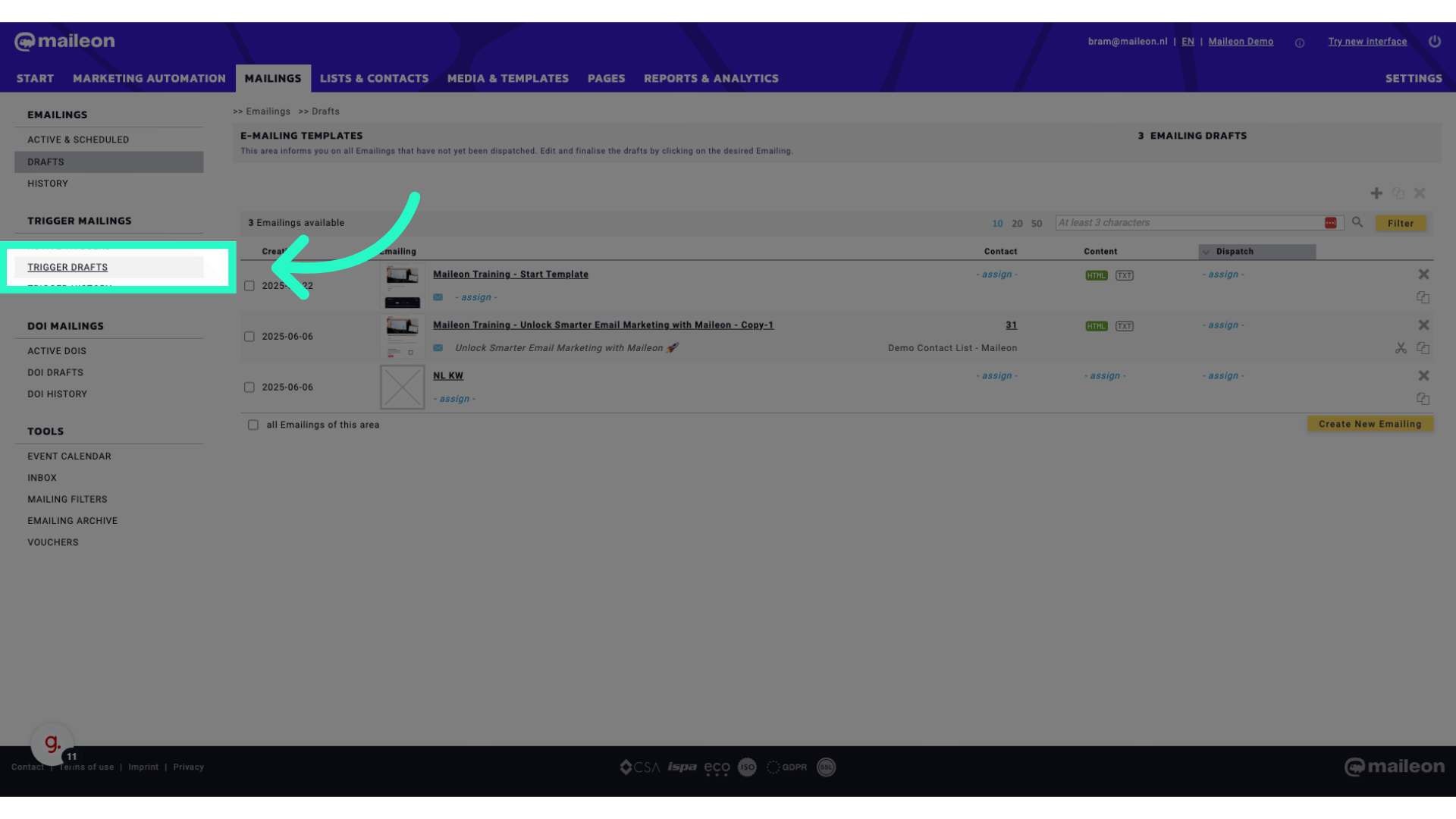 Click 'Trigger Drafts'