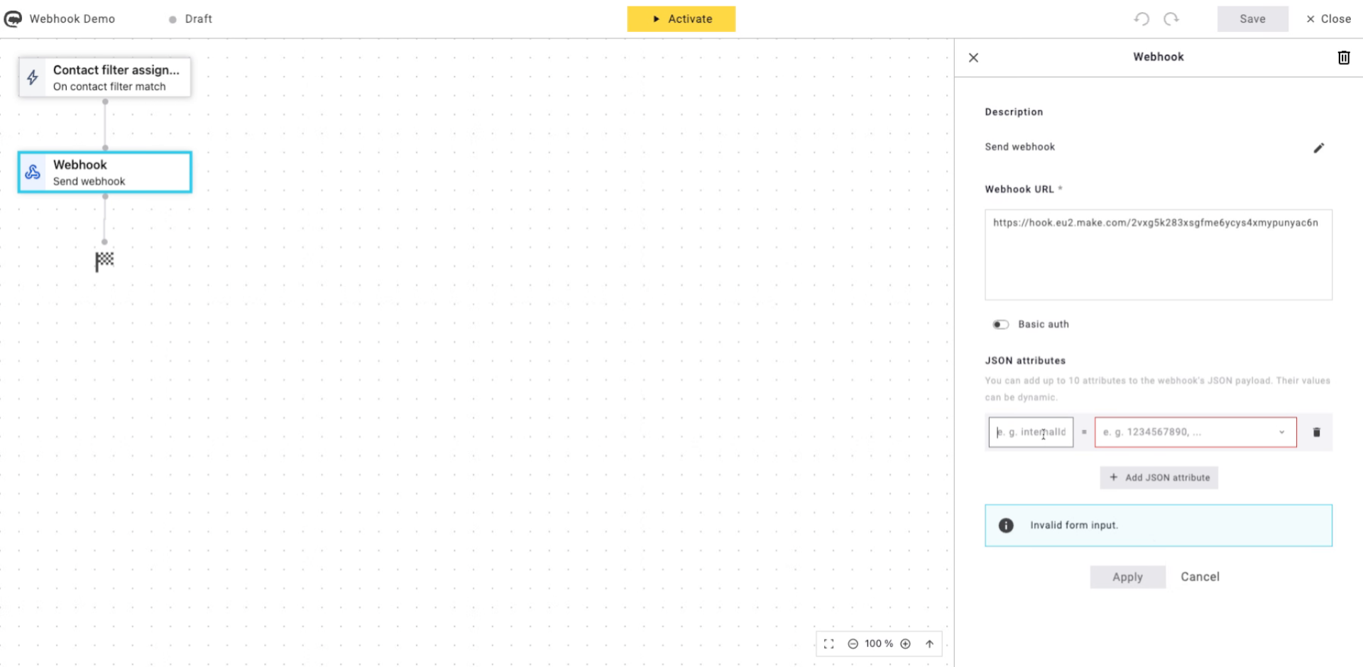 Enter JSON Attribute Key