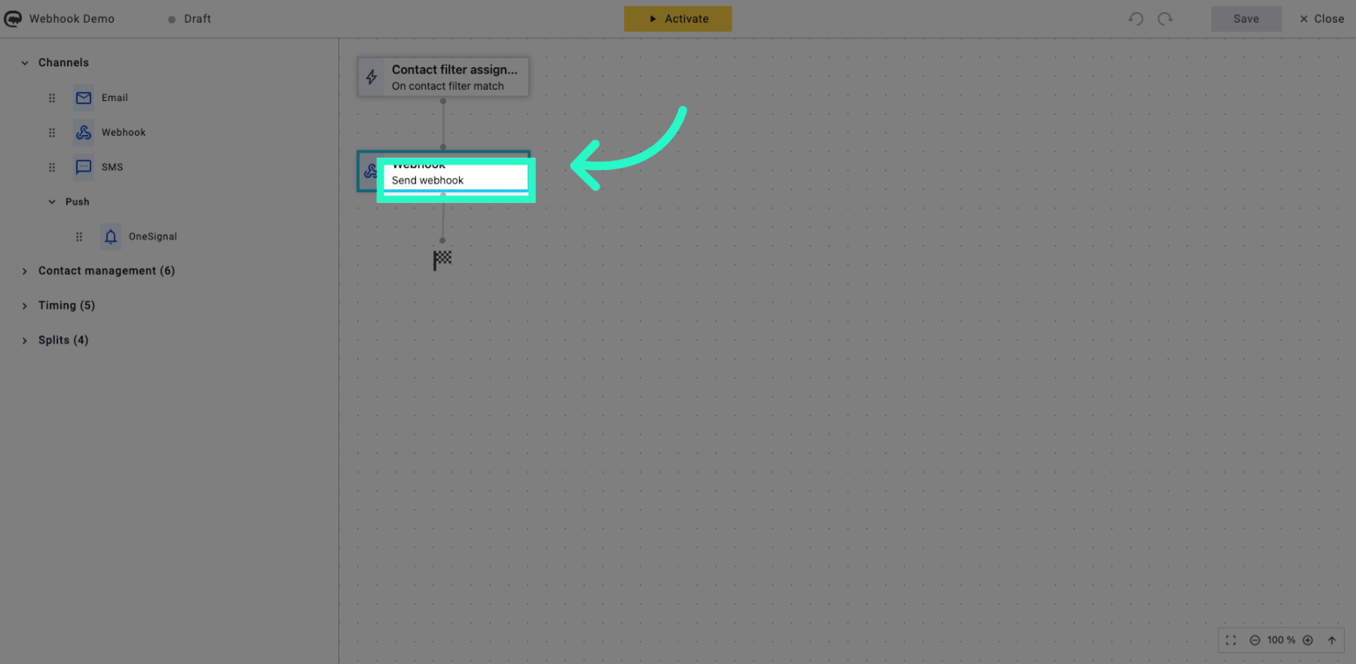 Click Send Webhook Button