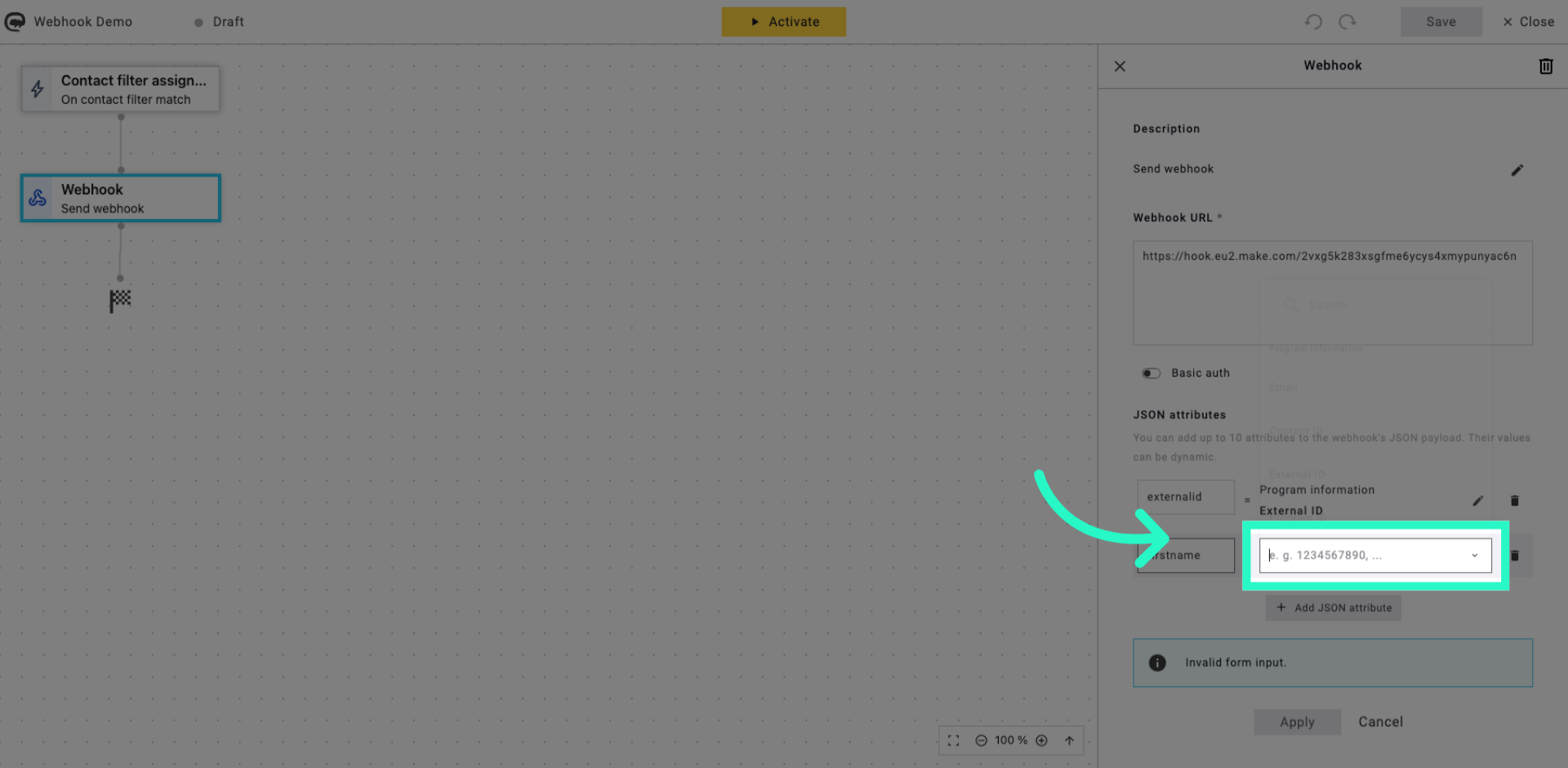 Select a contact field