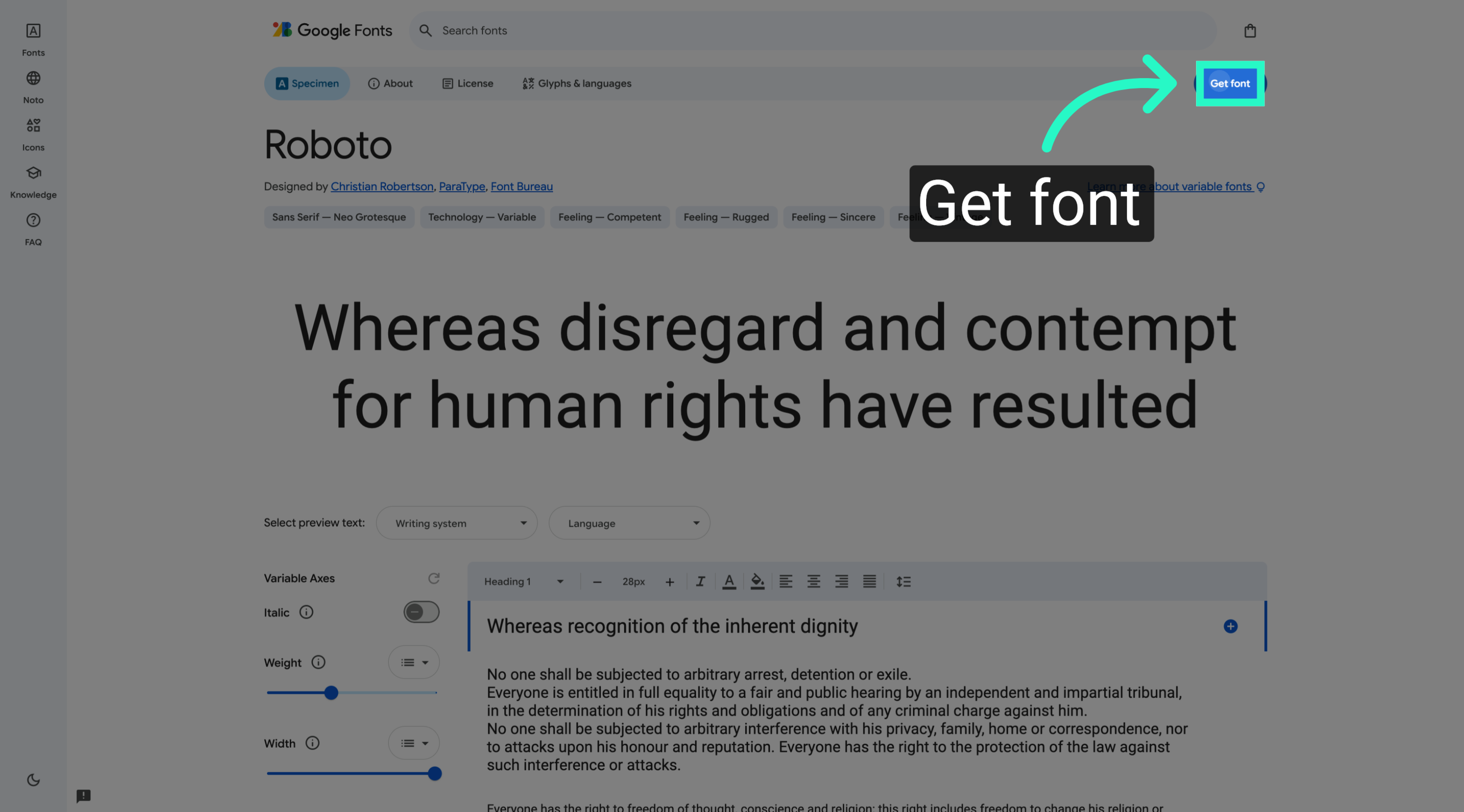 Access Font Selection