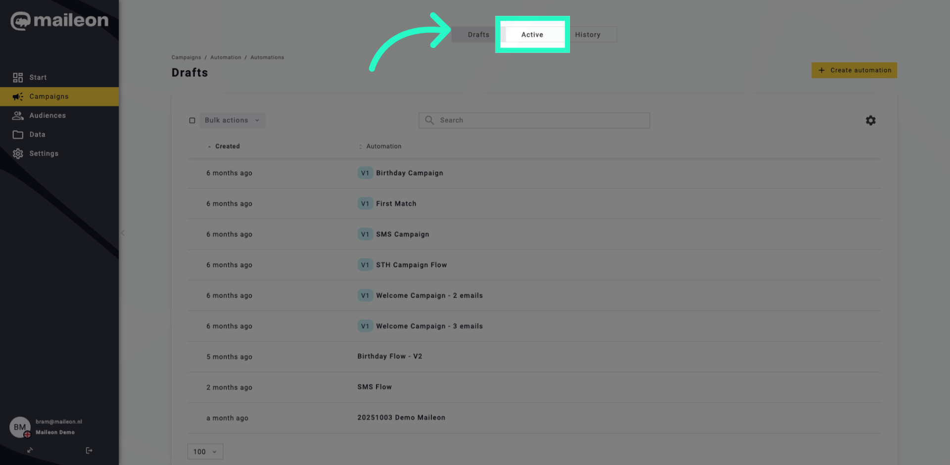 Select Active Automations
