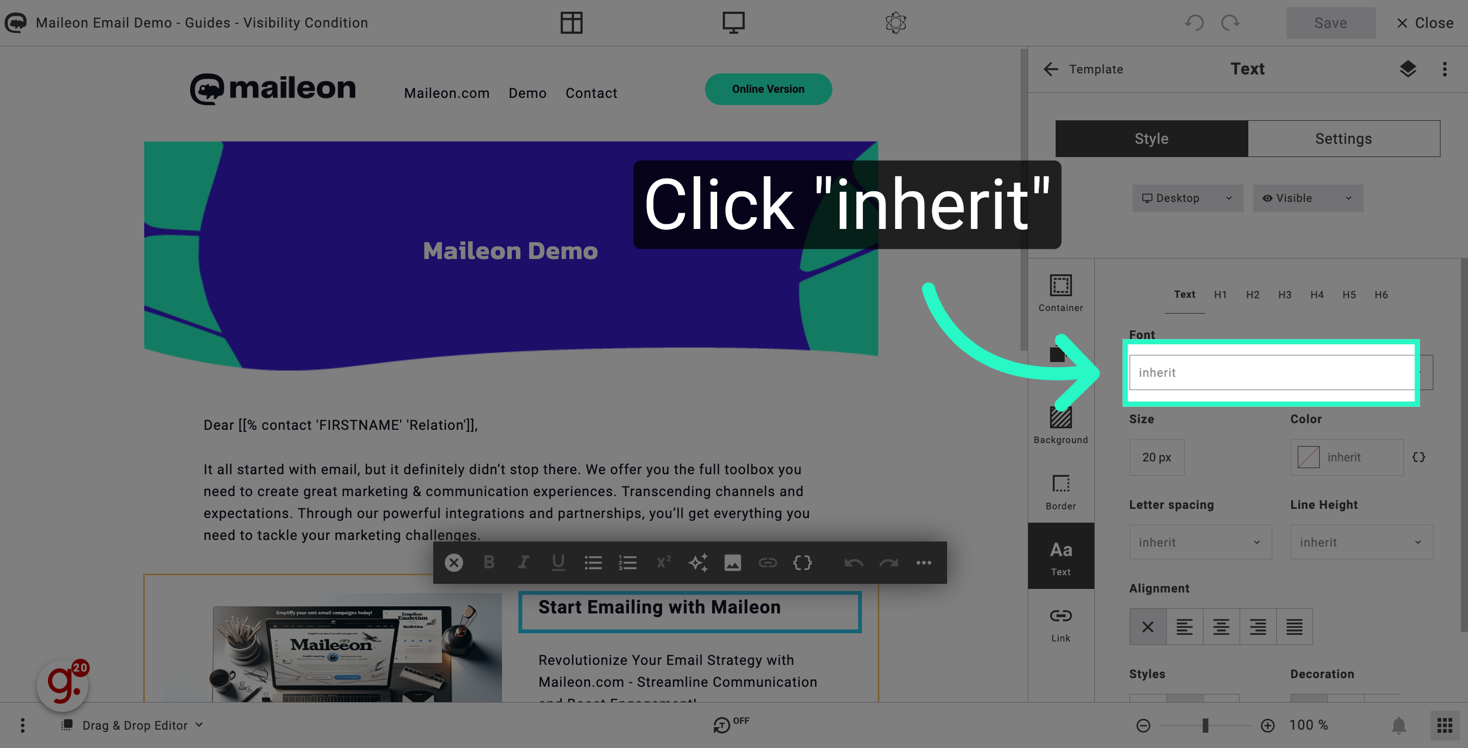 Click 'inherit' to select your font type