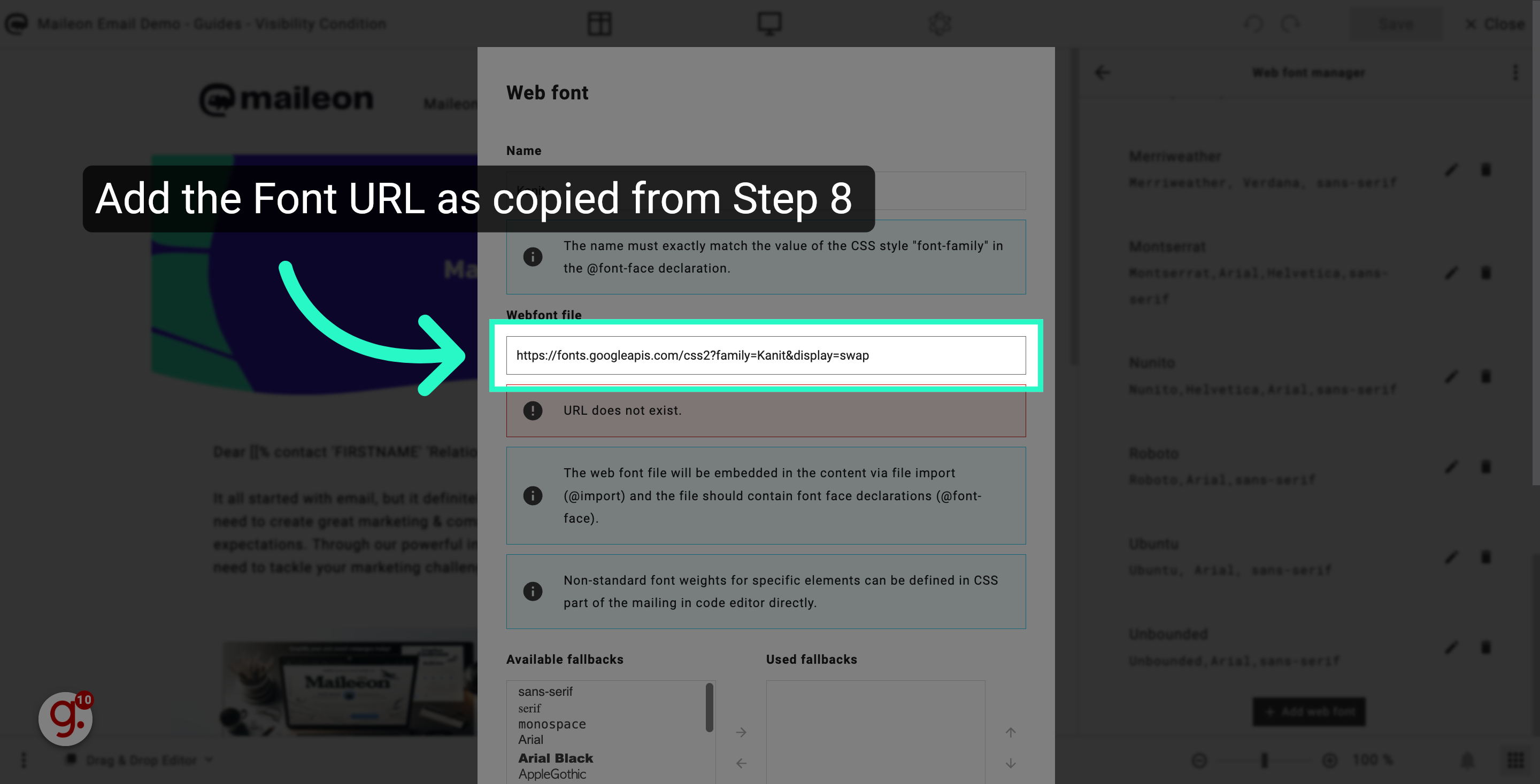 Add the Font URL as copied from Step 8