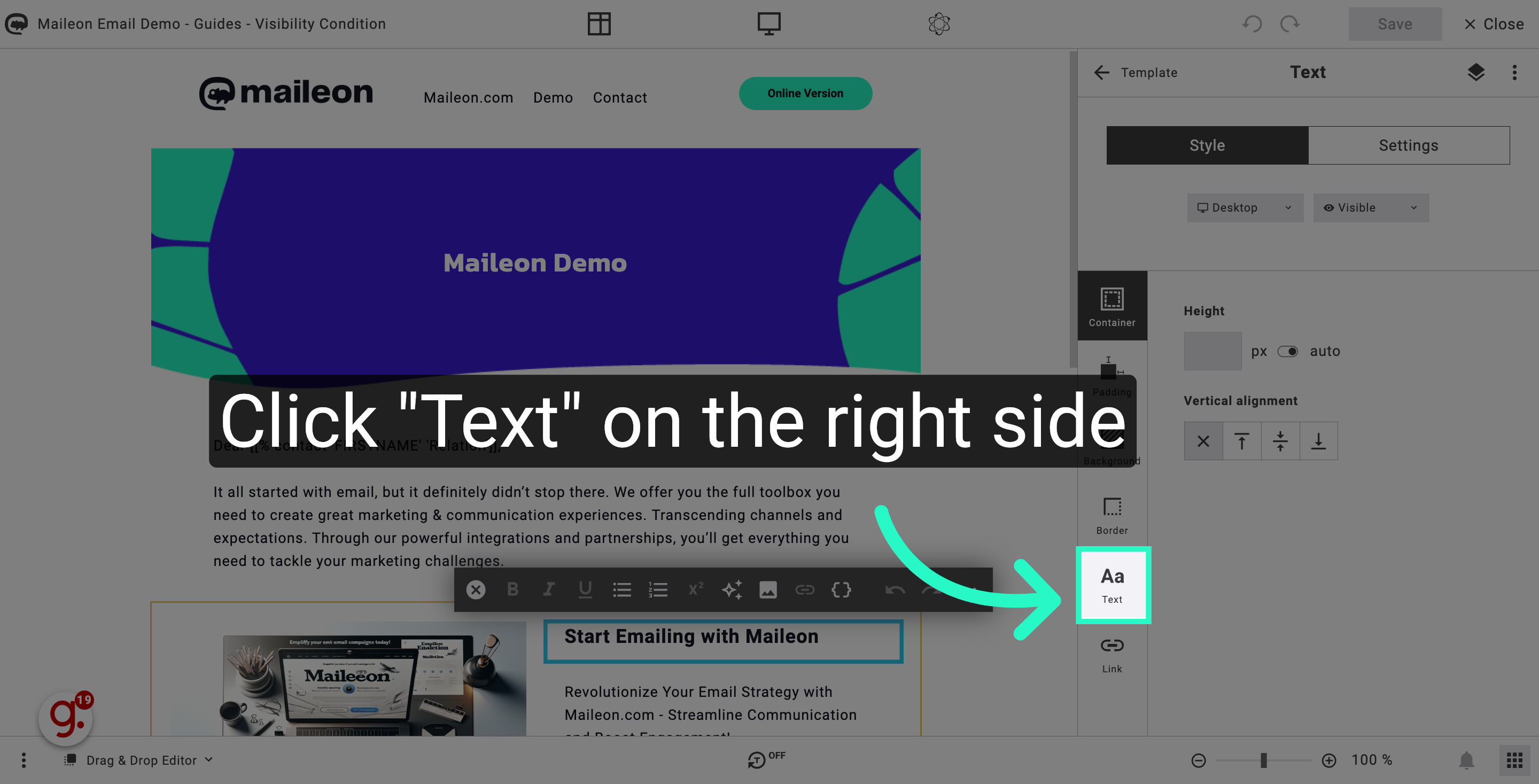 Click 'Text' on the right side