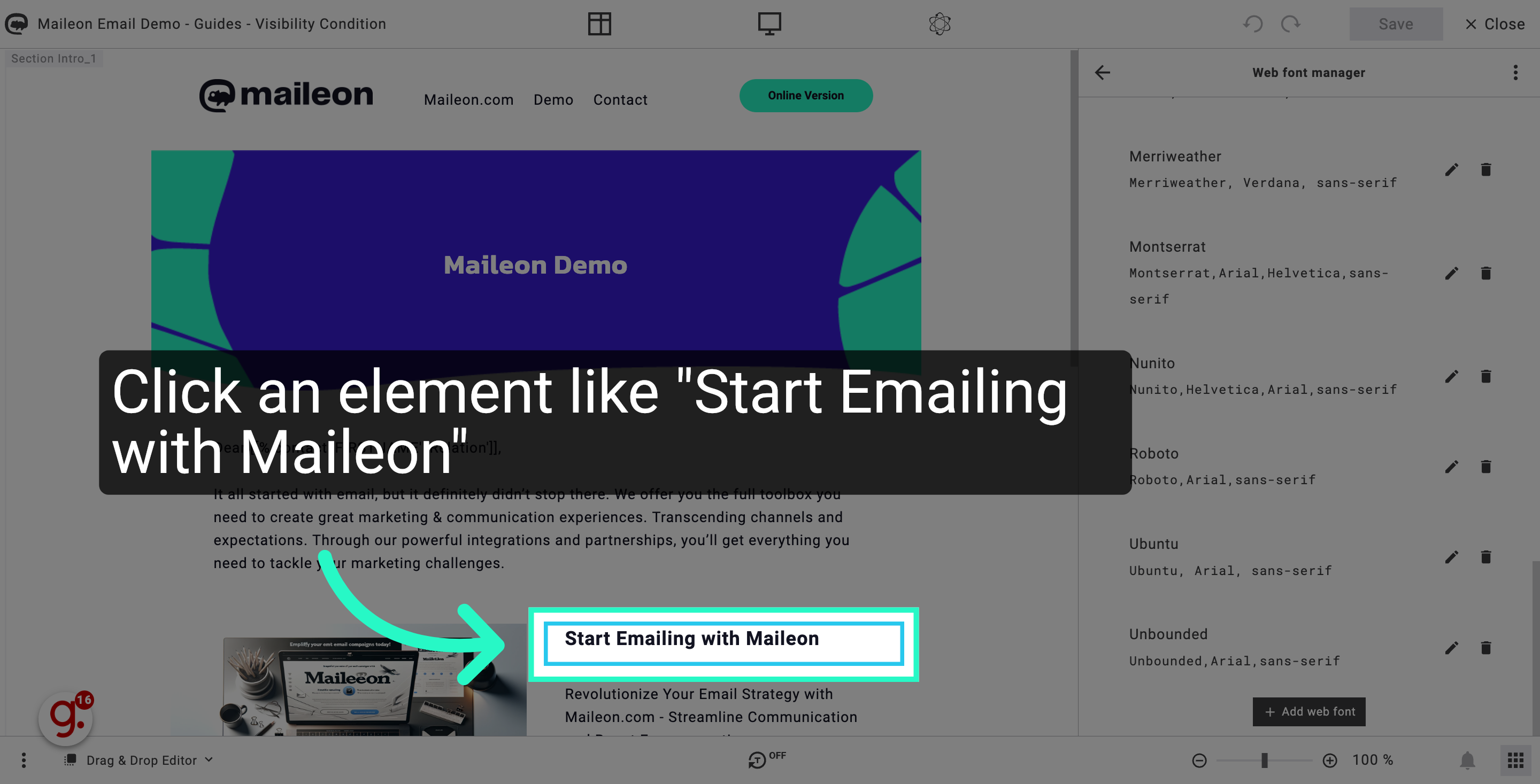 Click an element like 'Start Emailing with Maileon'