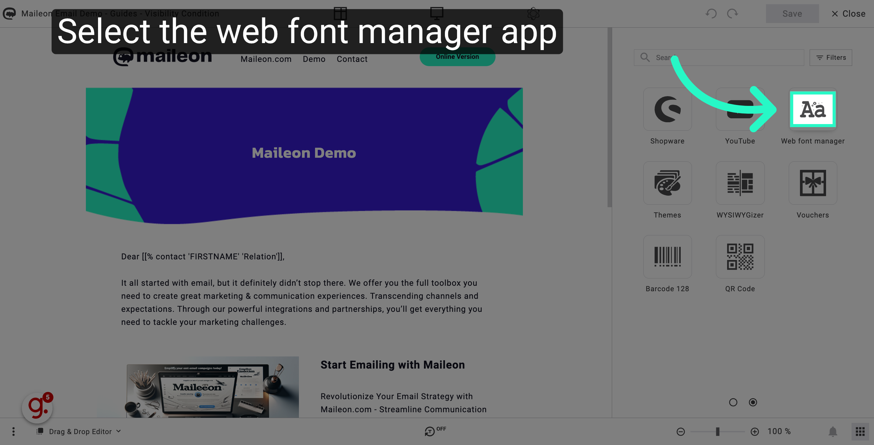 Select the web font manager app
