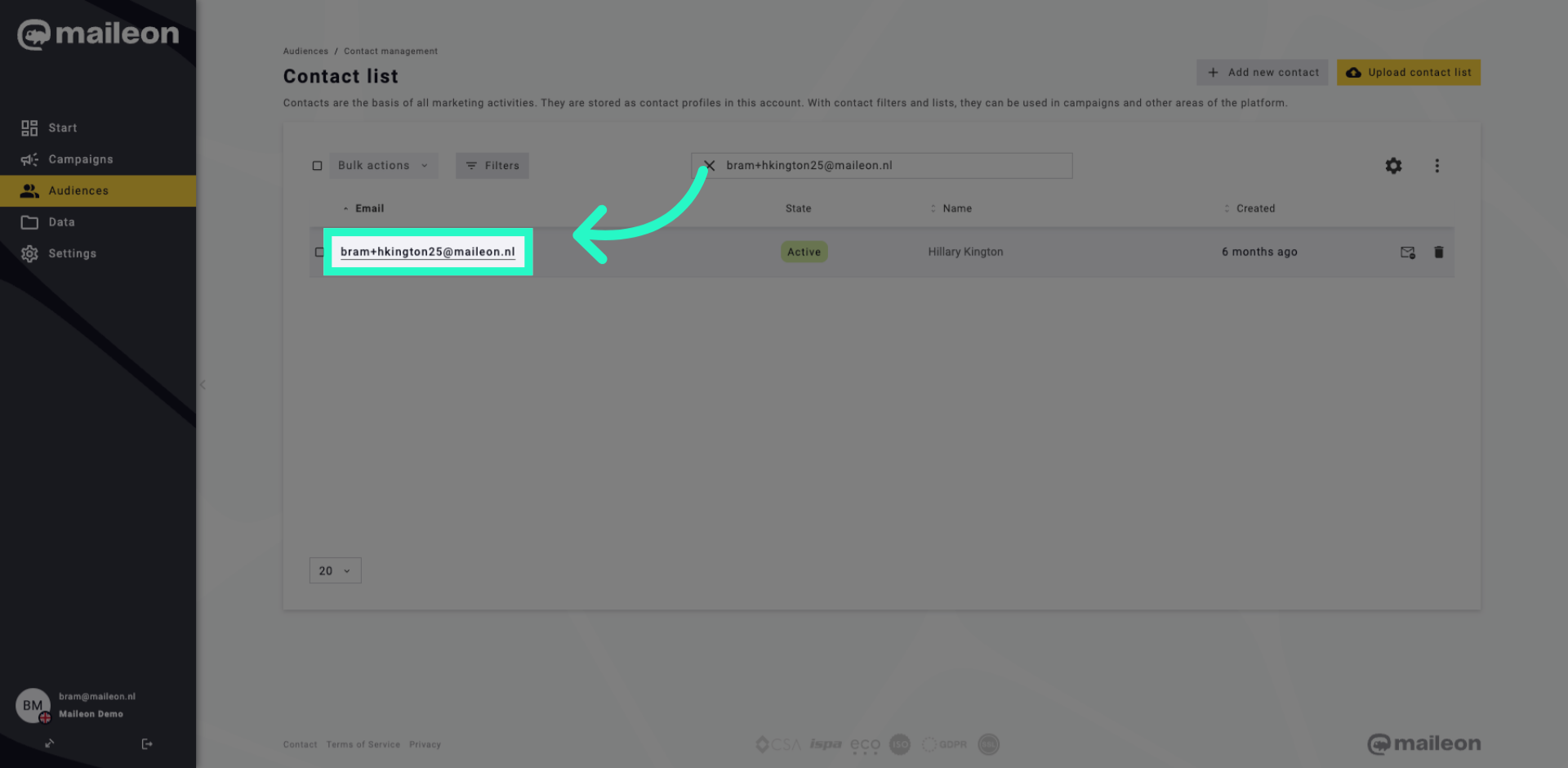 Open Contact Email Entry