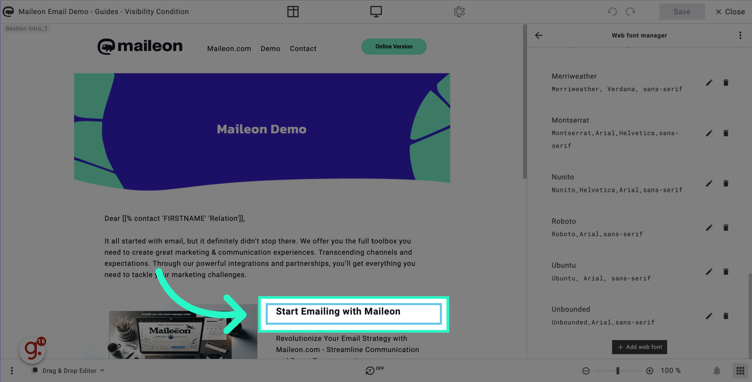 Click an element like 'Start Emailing with Maileon'