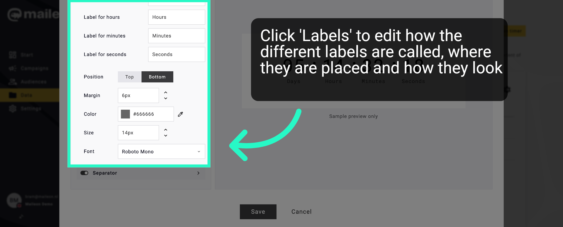 Modify Label Settings