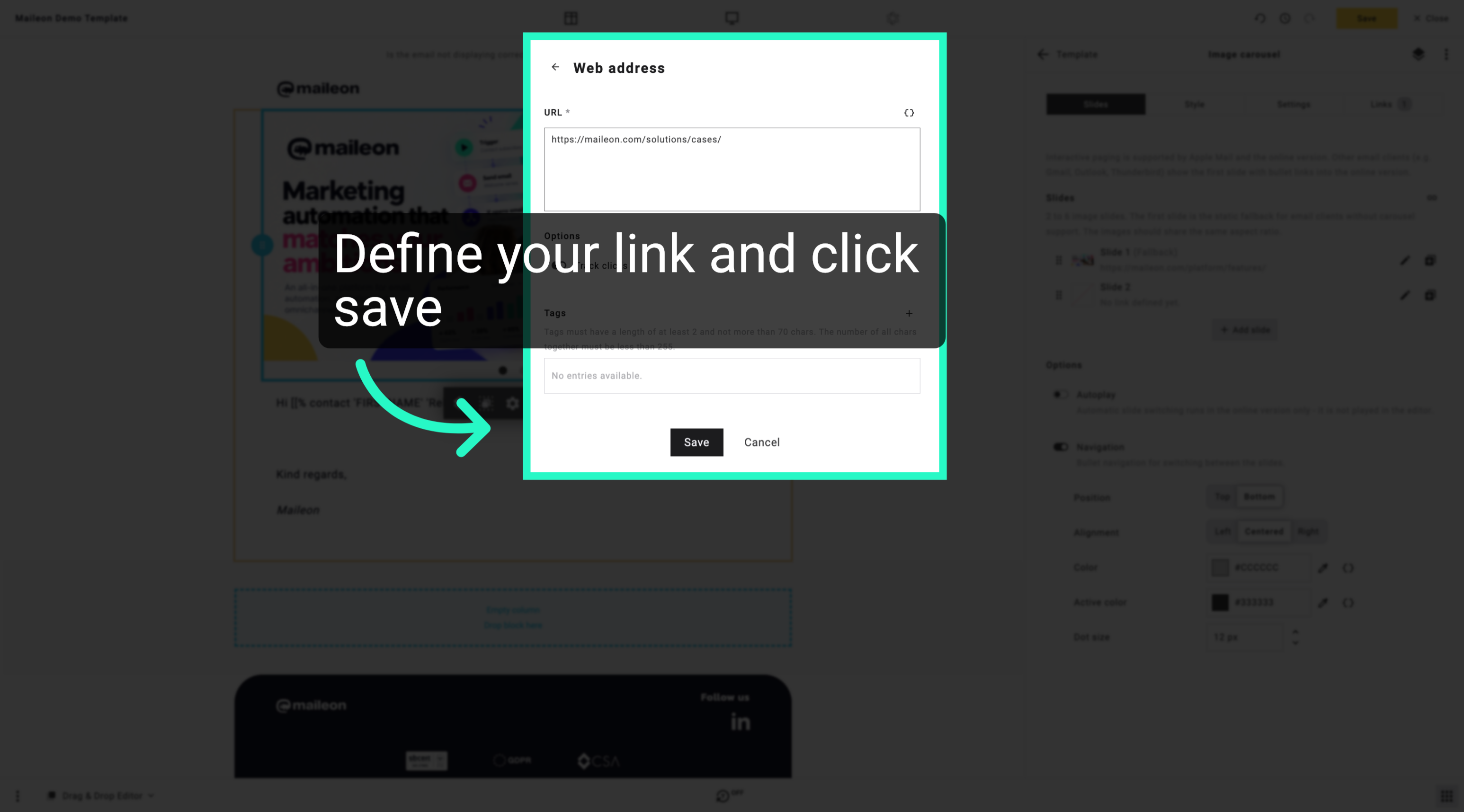 Define your link and click save
