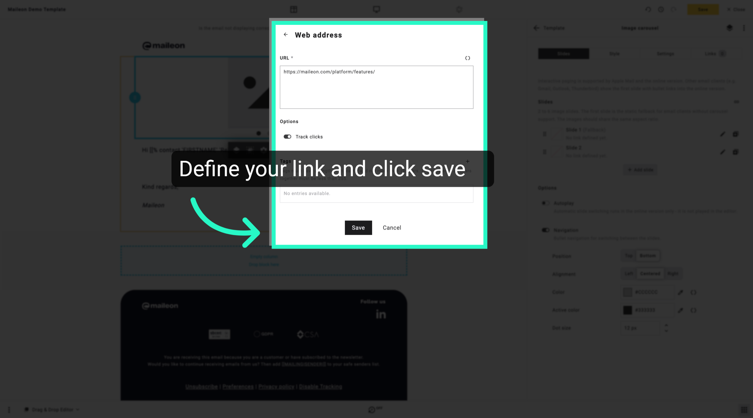 Define your link and click save