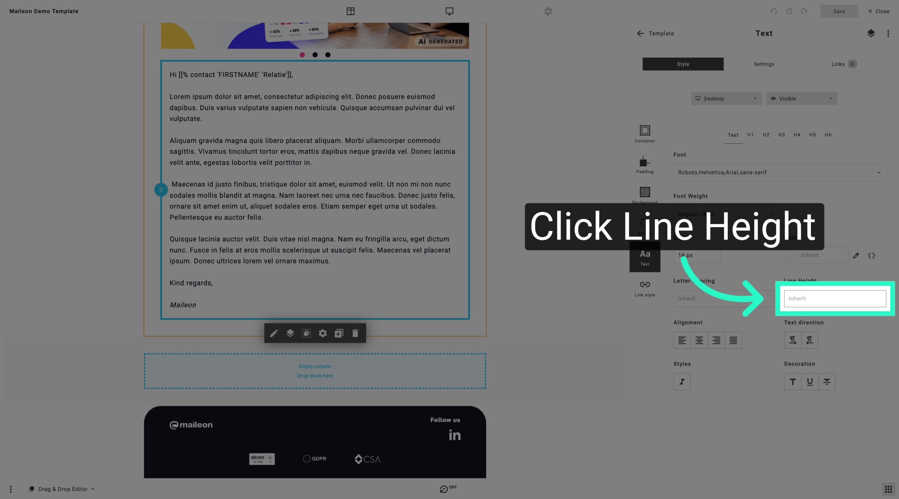 Access Line Height Settings