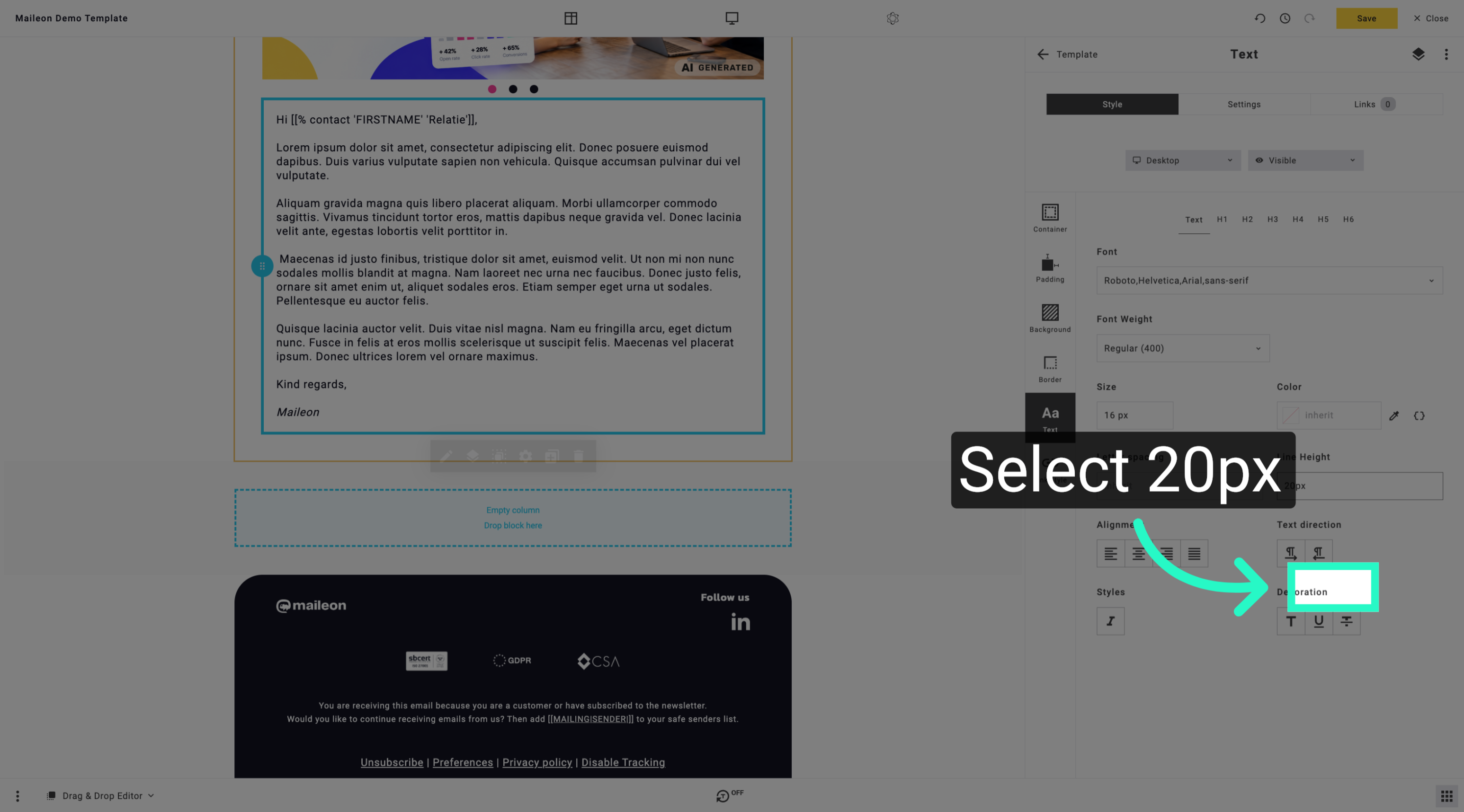 Select Predefined Line Height