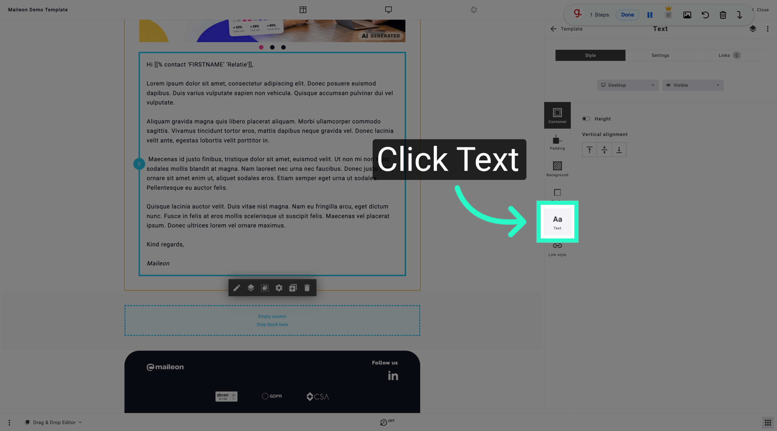 Open Text Editing Options