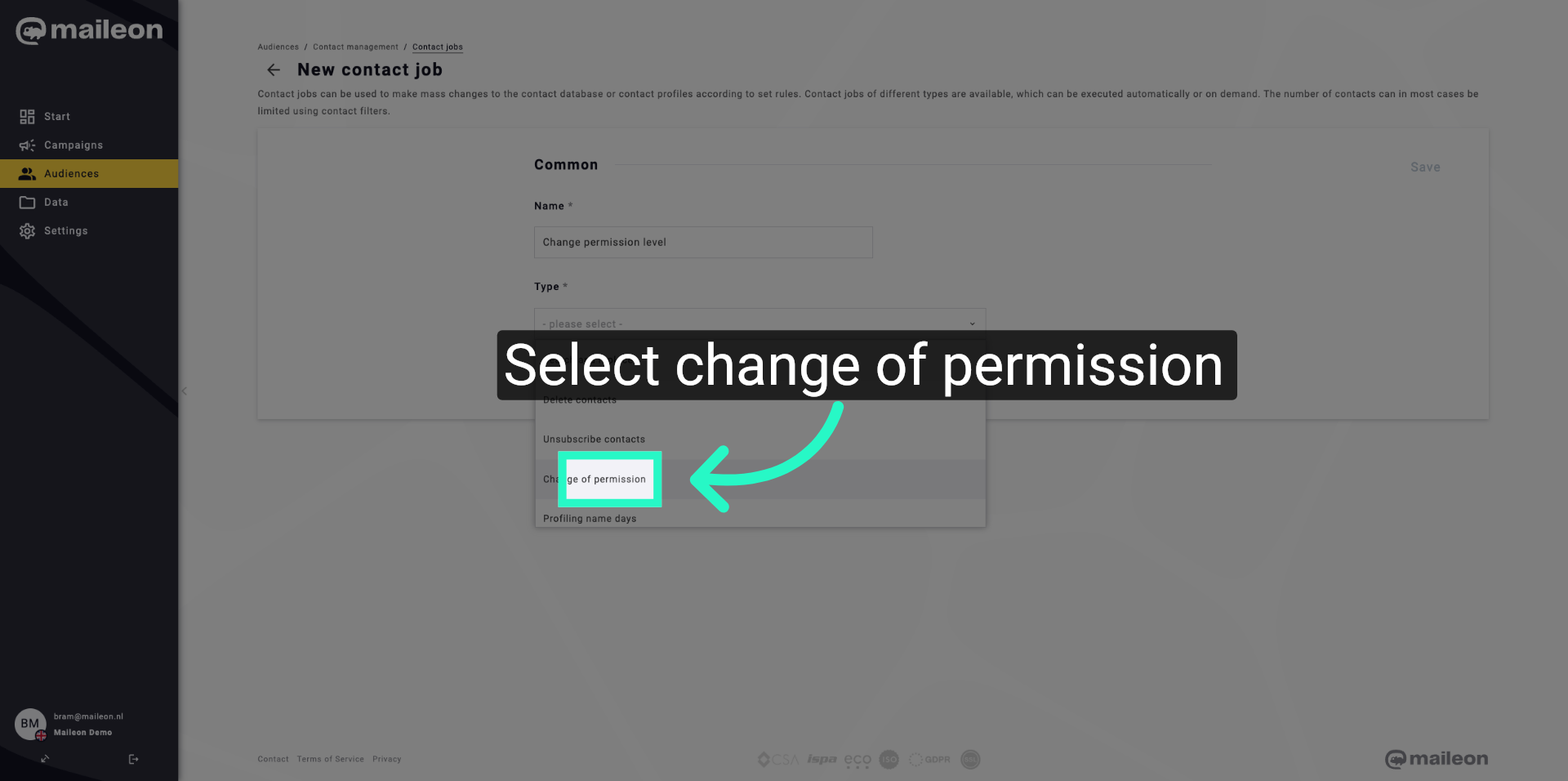Choose Permission Change Type
