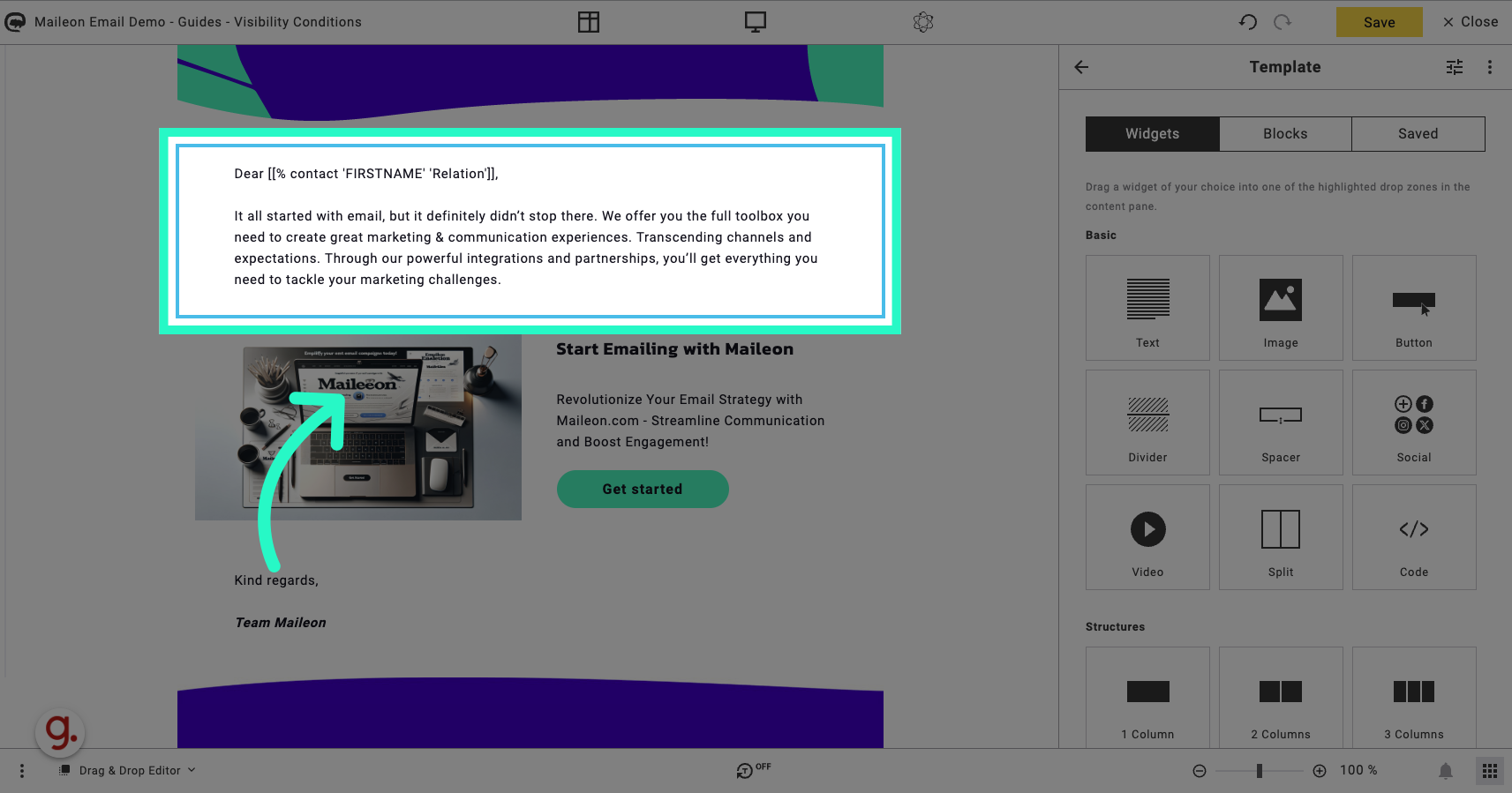 Select an element where you want to apply a visibility condition