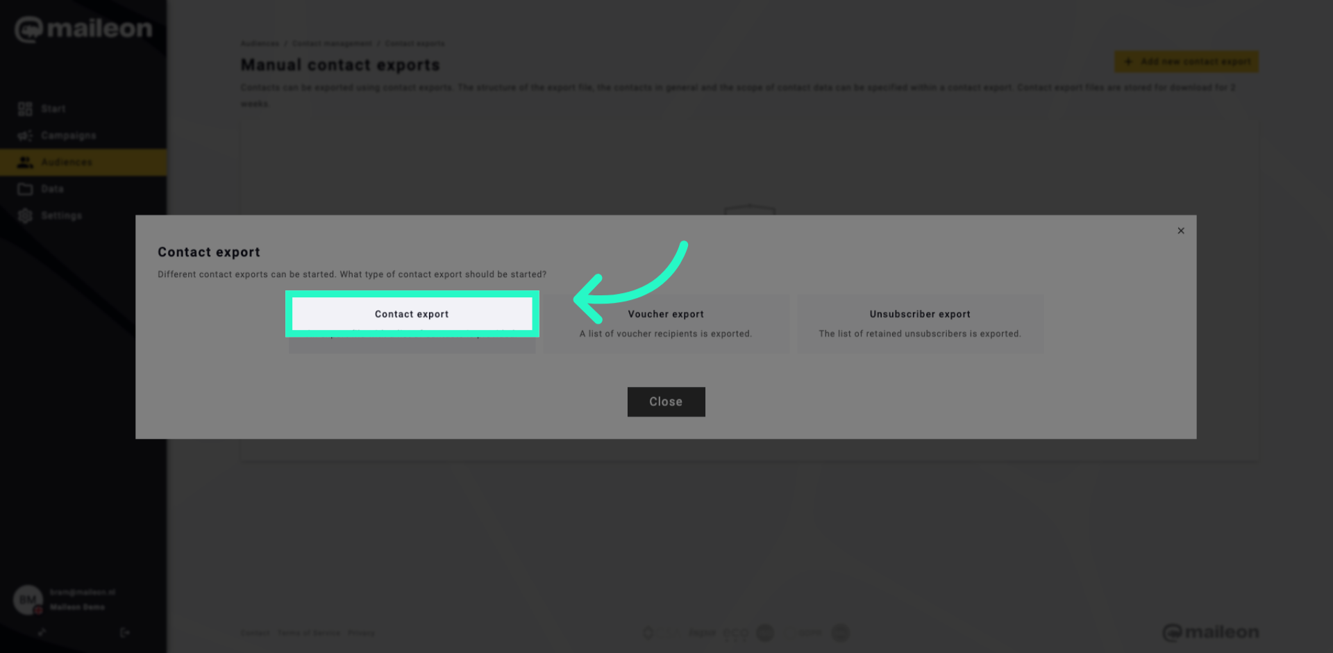 Open Contact Export Section