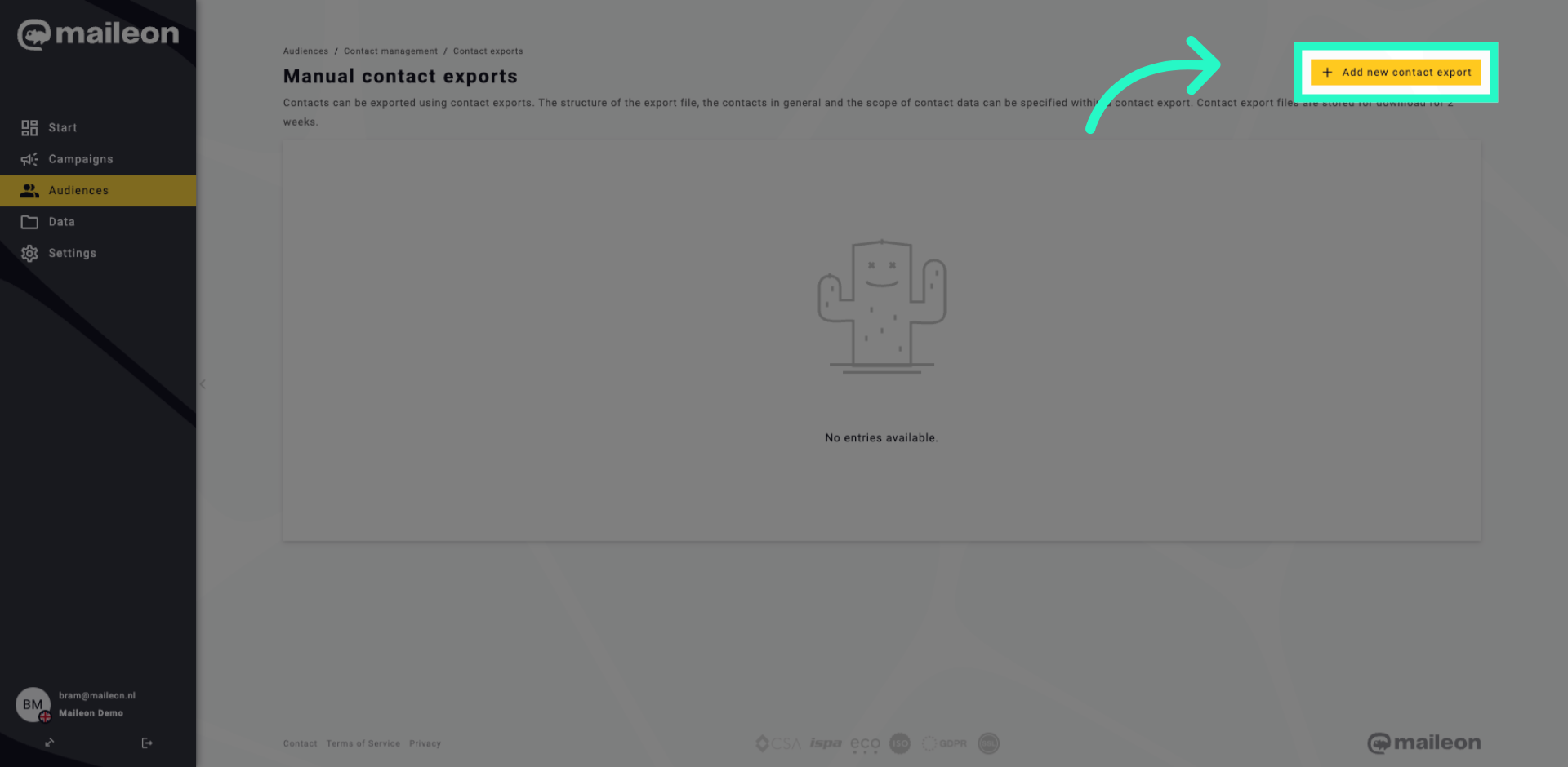 Initiate New Contact Export