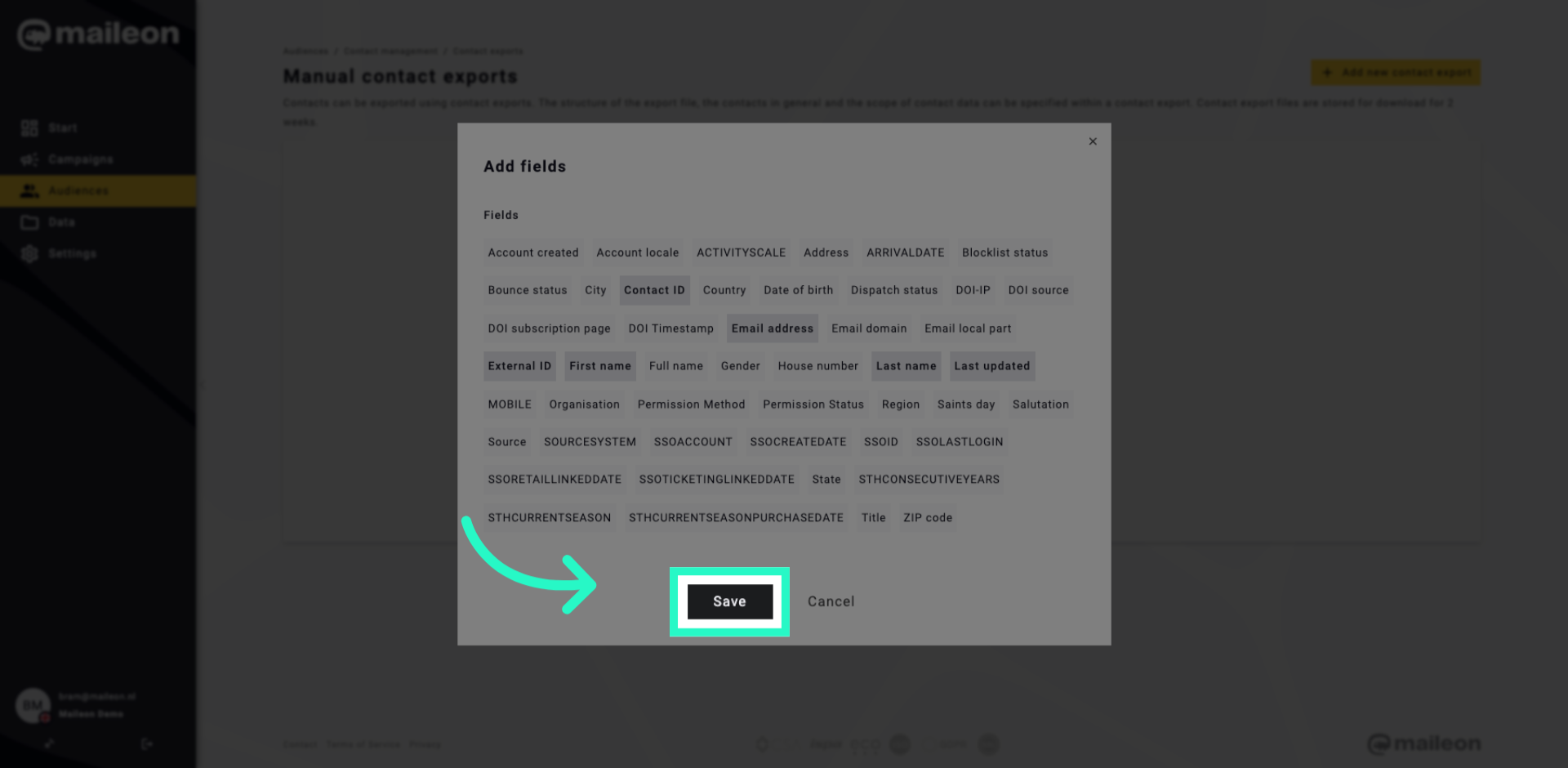 Save Contact Fields Selection