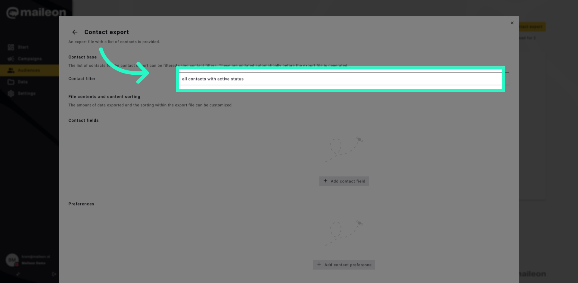 Select Active Contacts Filter