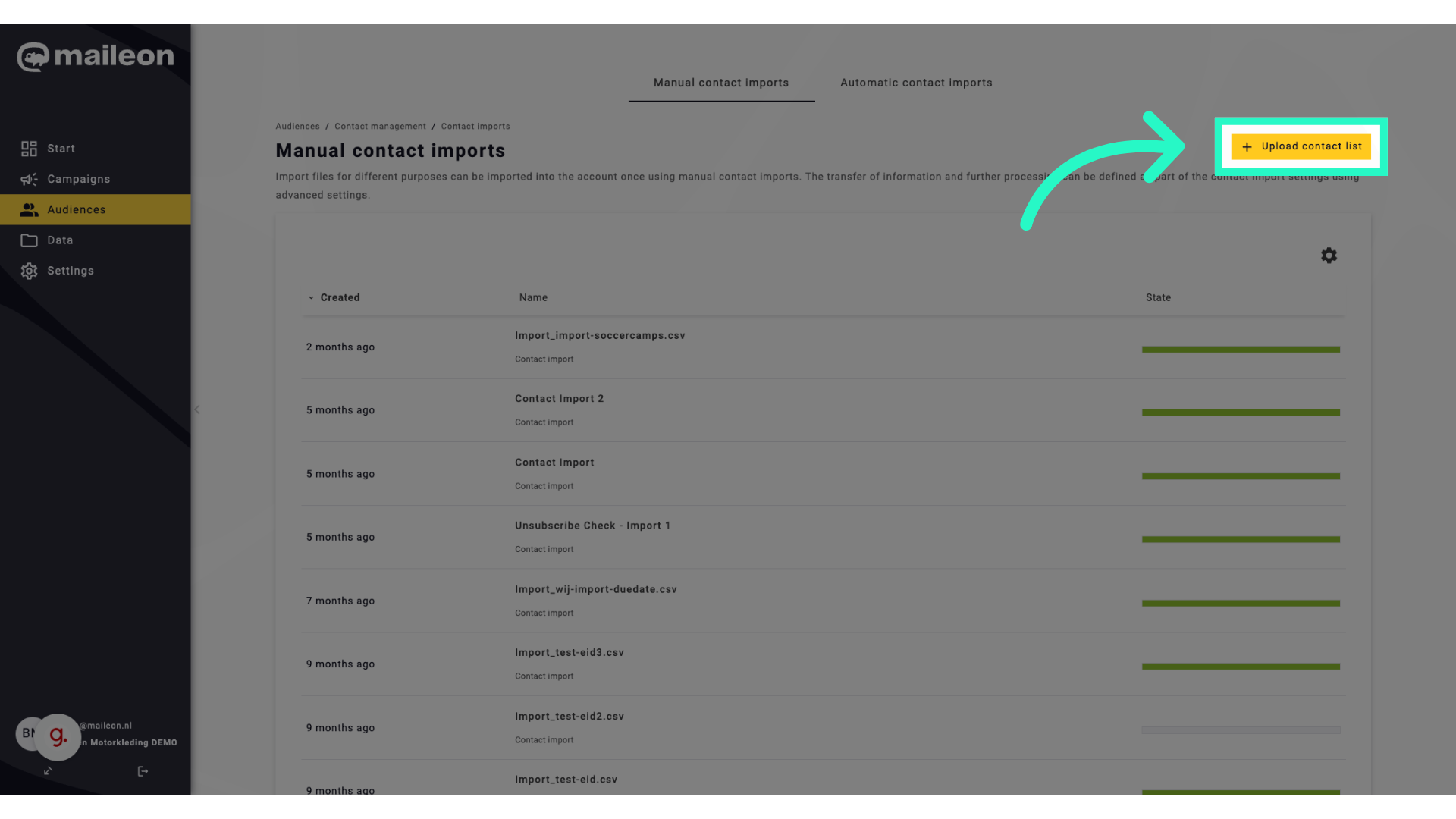 Click 'Upload contact list'