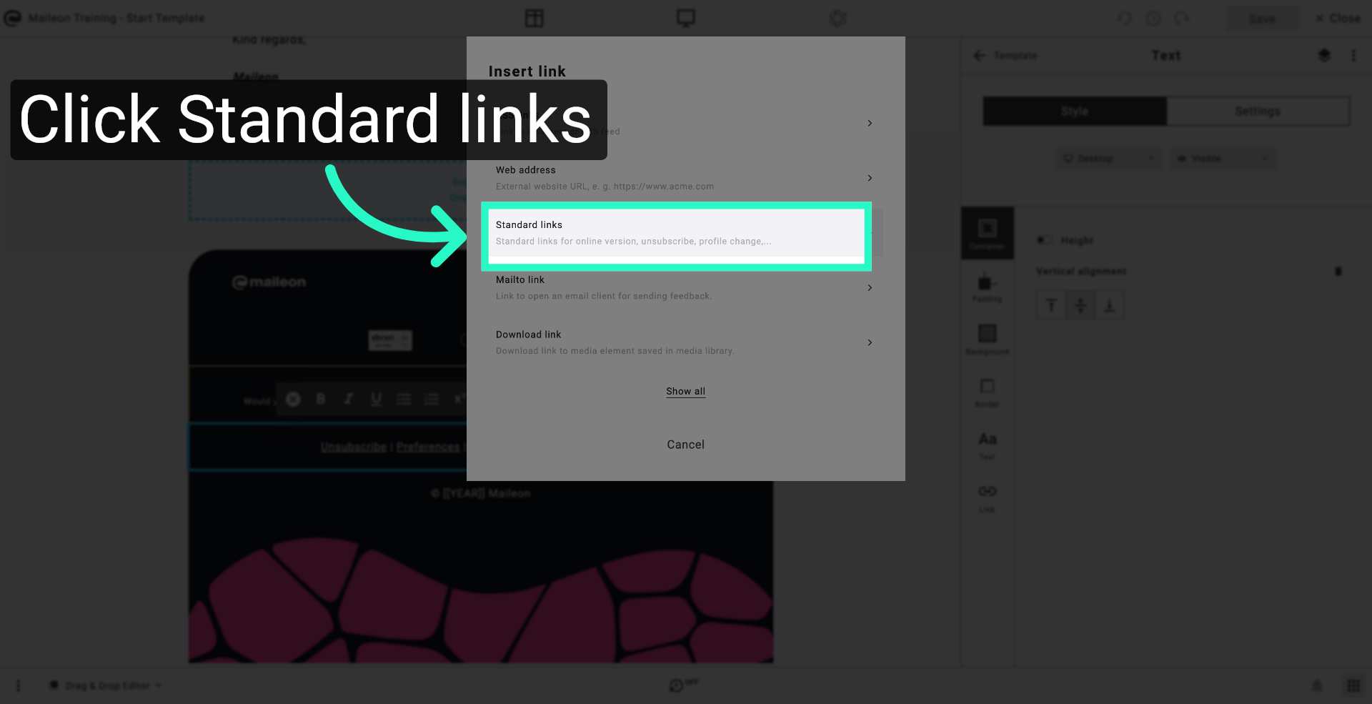 Select Standard Links Settings