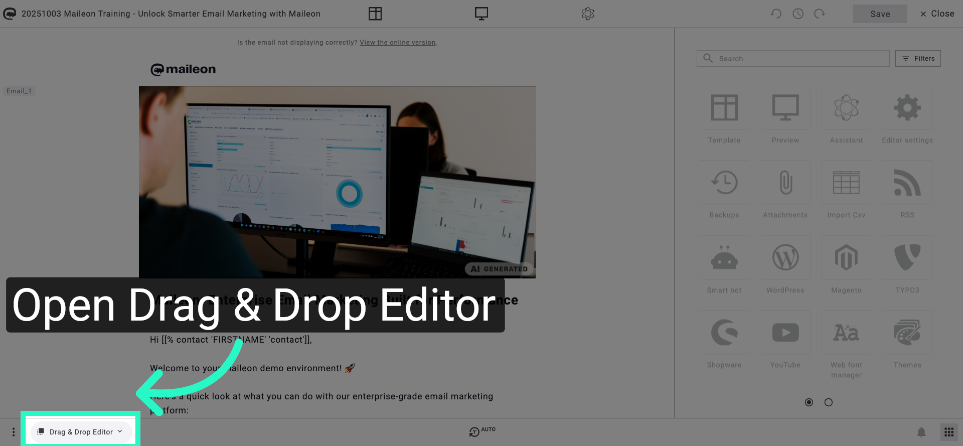Return to Drag & Drop Editor