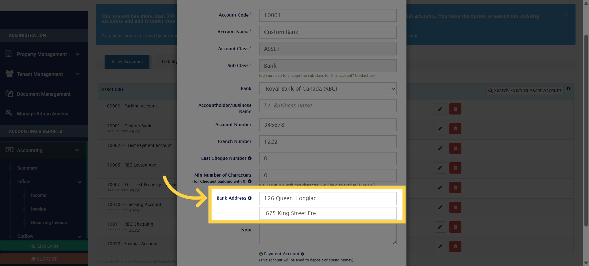 Access Bank Address Field