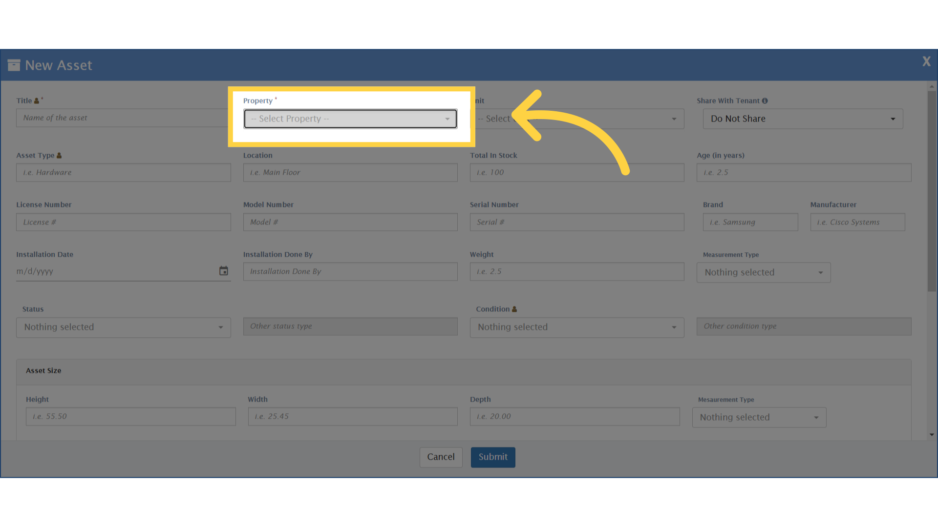 Click '-- Select Property --'