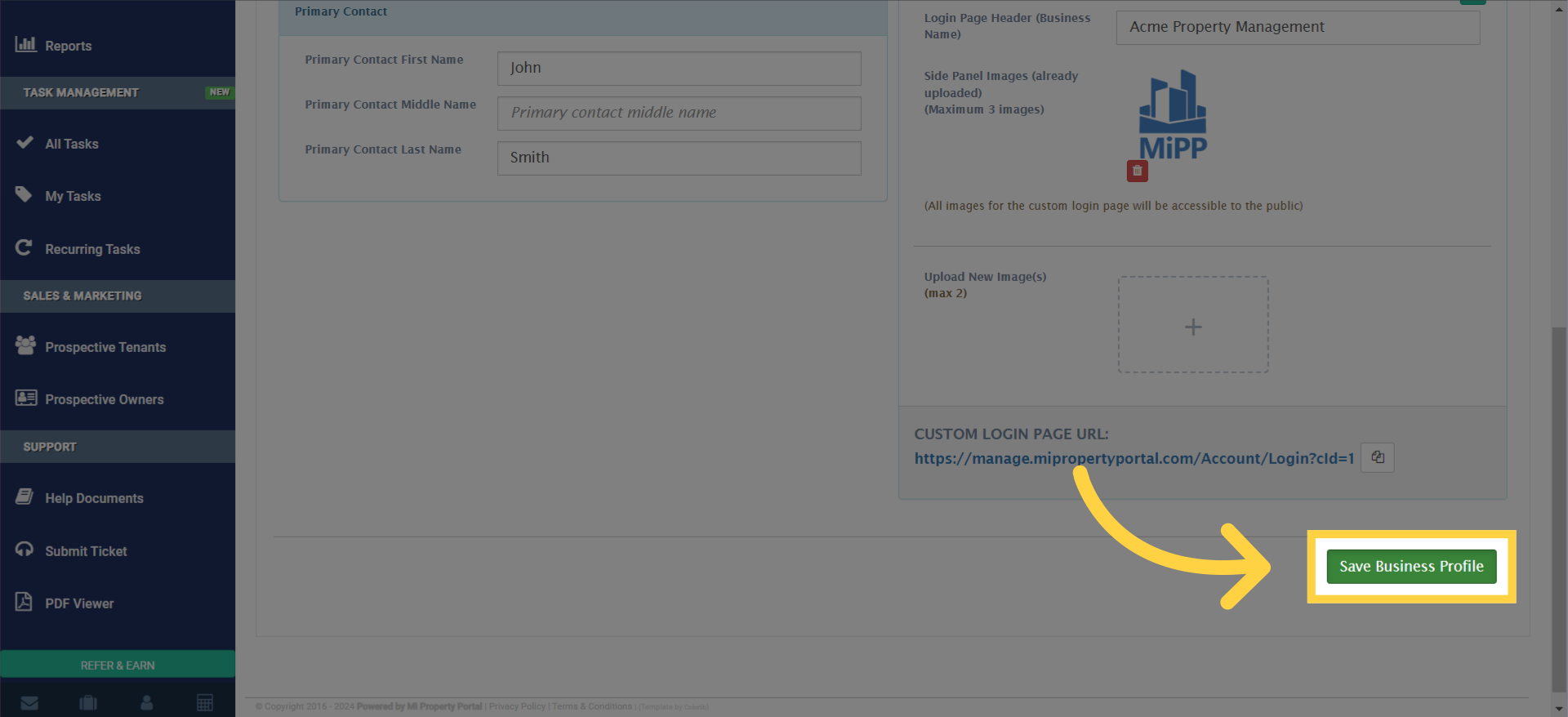 Don't forget to save your business profile settings.
