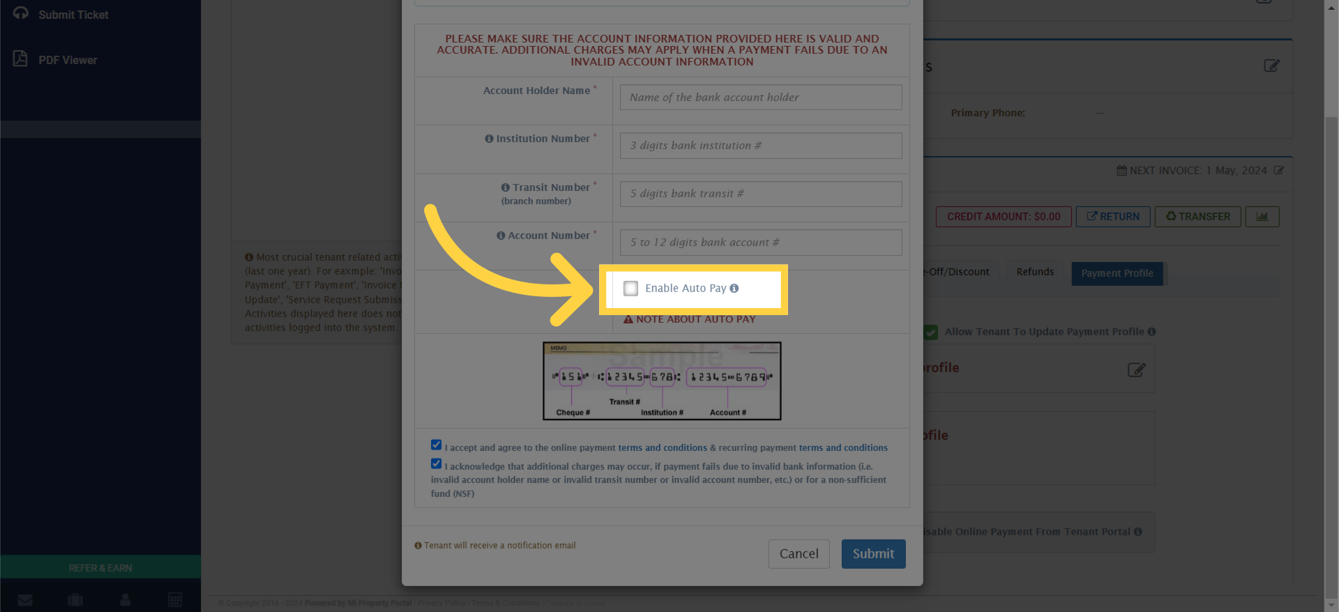 Tick the 'Enable Auto Pay' box