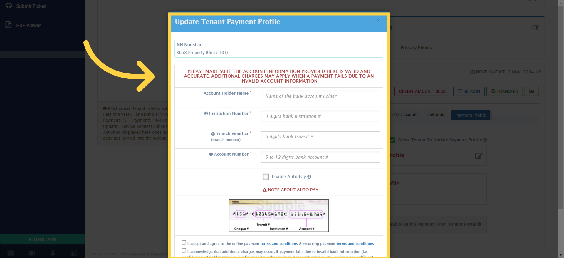 Carefully fill in the required fields with the correct bank account information.