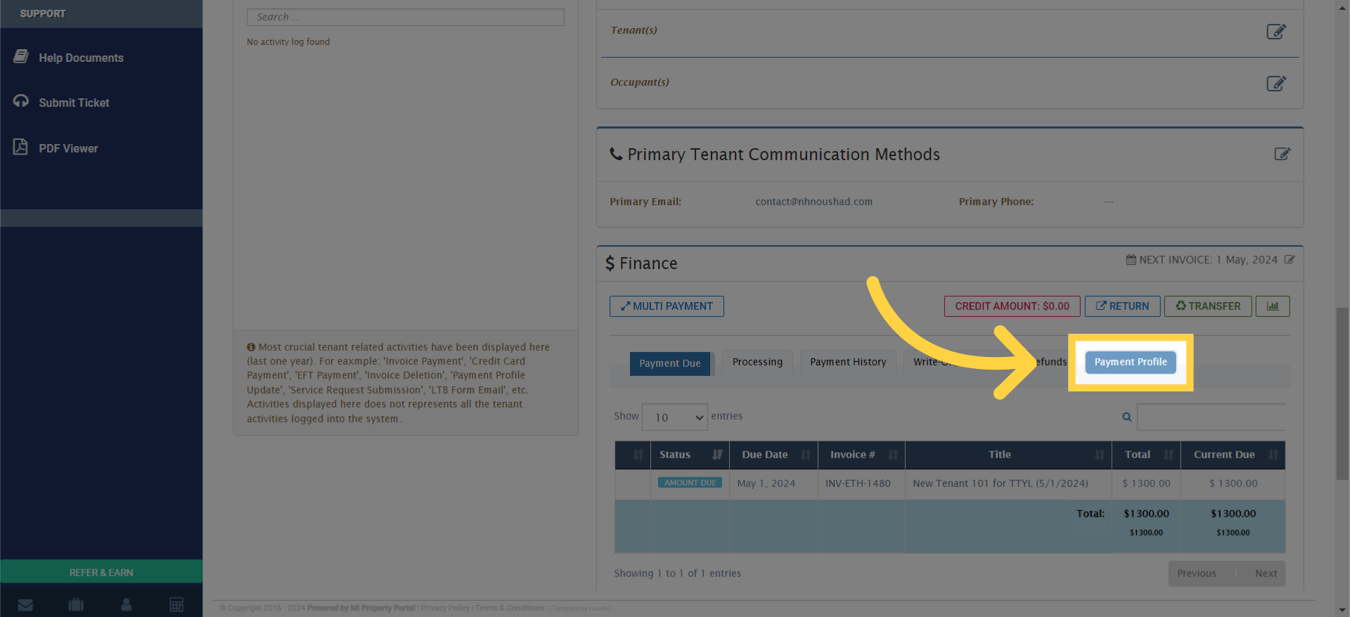 Click on the 'Payment Profile' tab