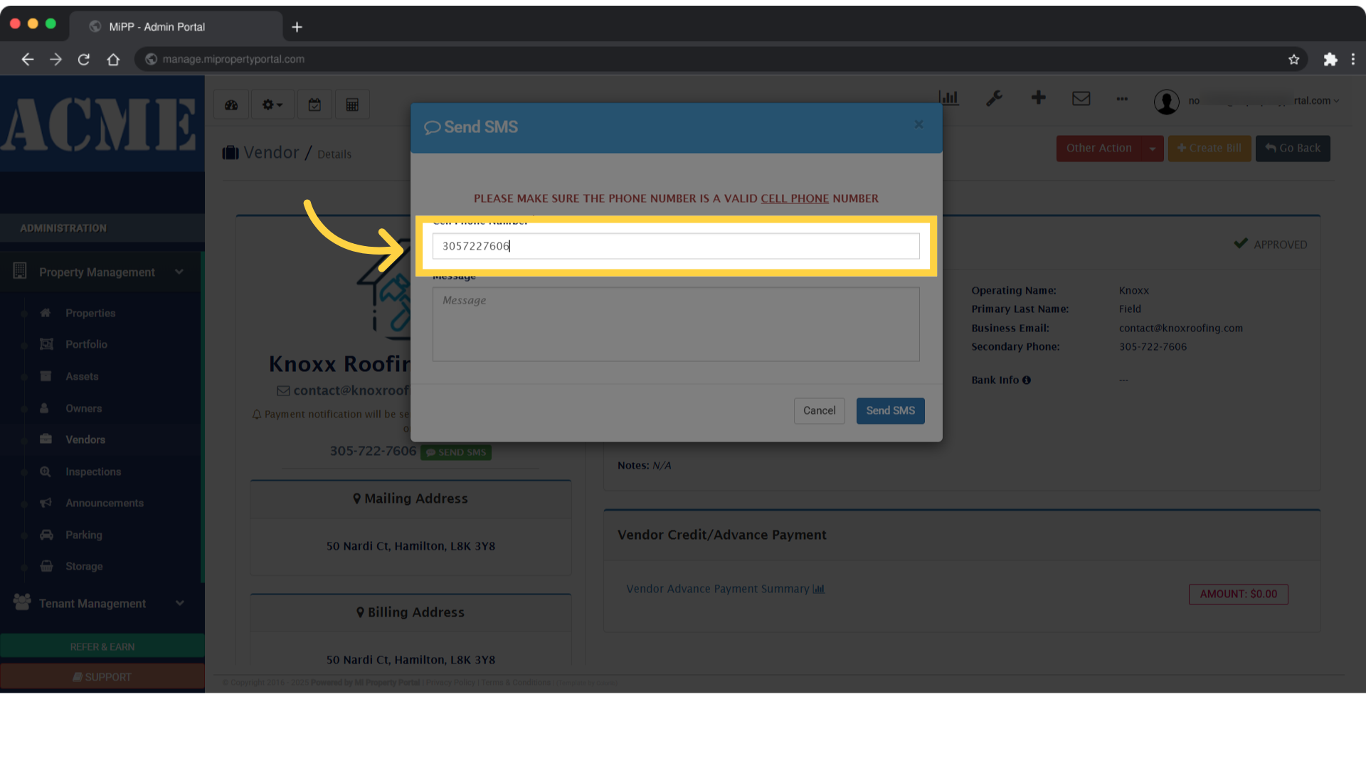 Click 'Cell Phone Number *'