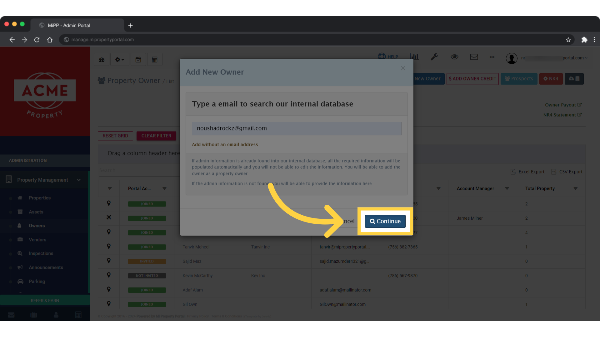 Click the 'Continue' button to proceed