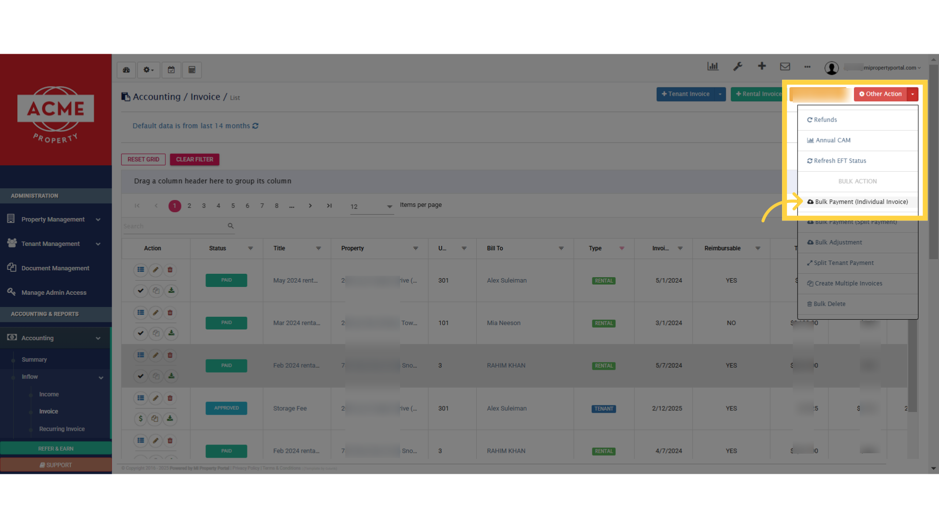 Click 'Bulk Payment (Individual Invoice)'