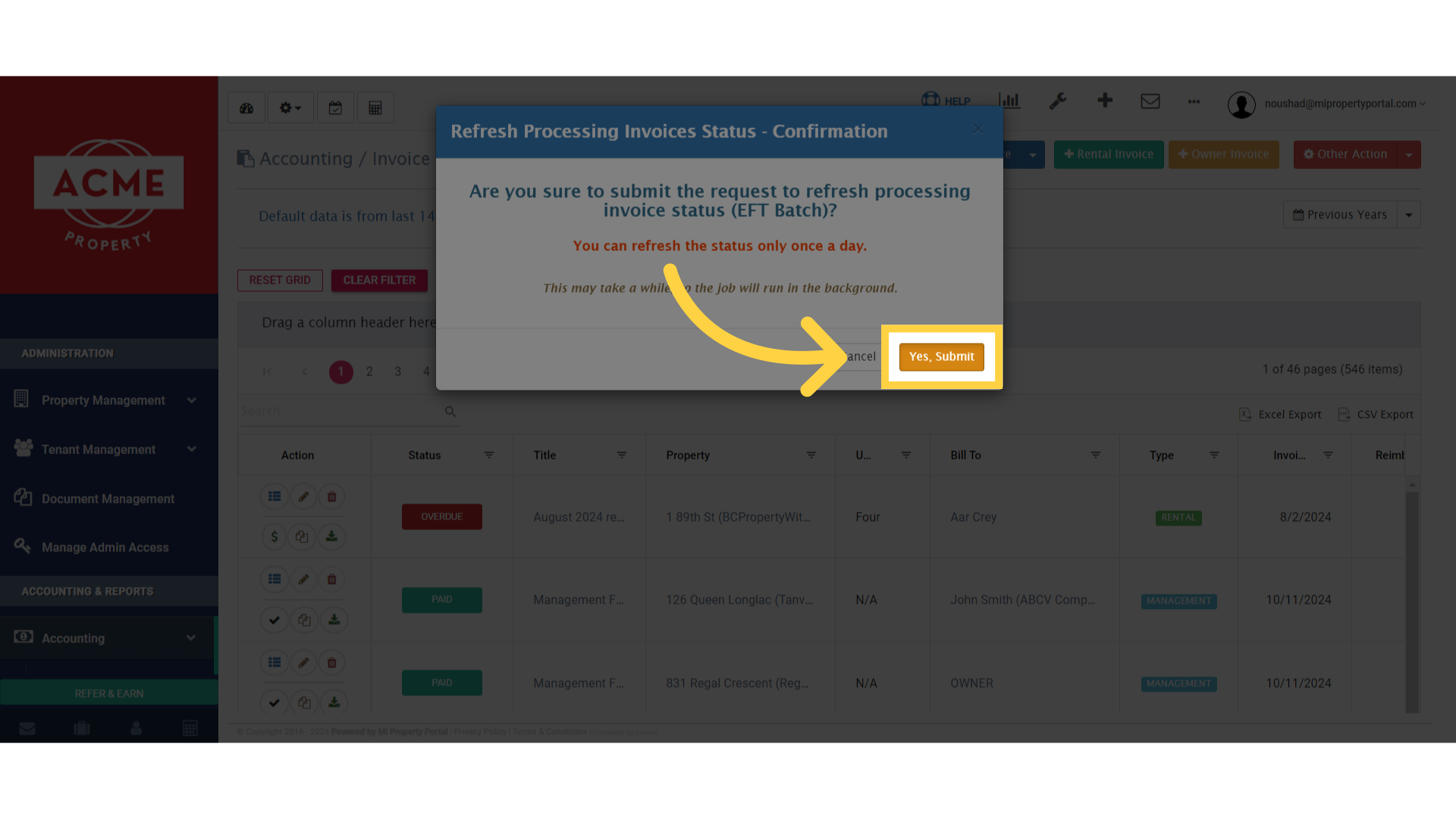 Click 'Yes, Submit'