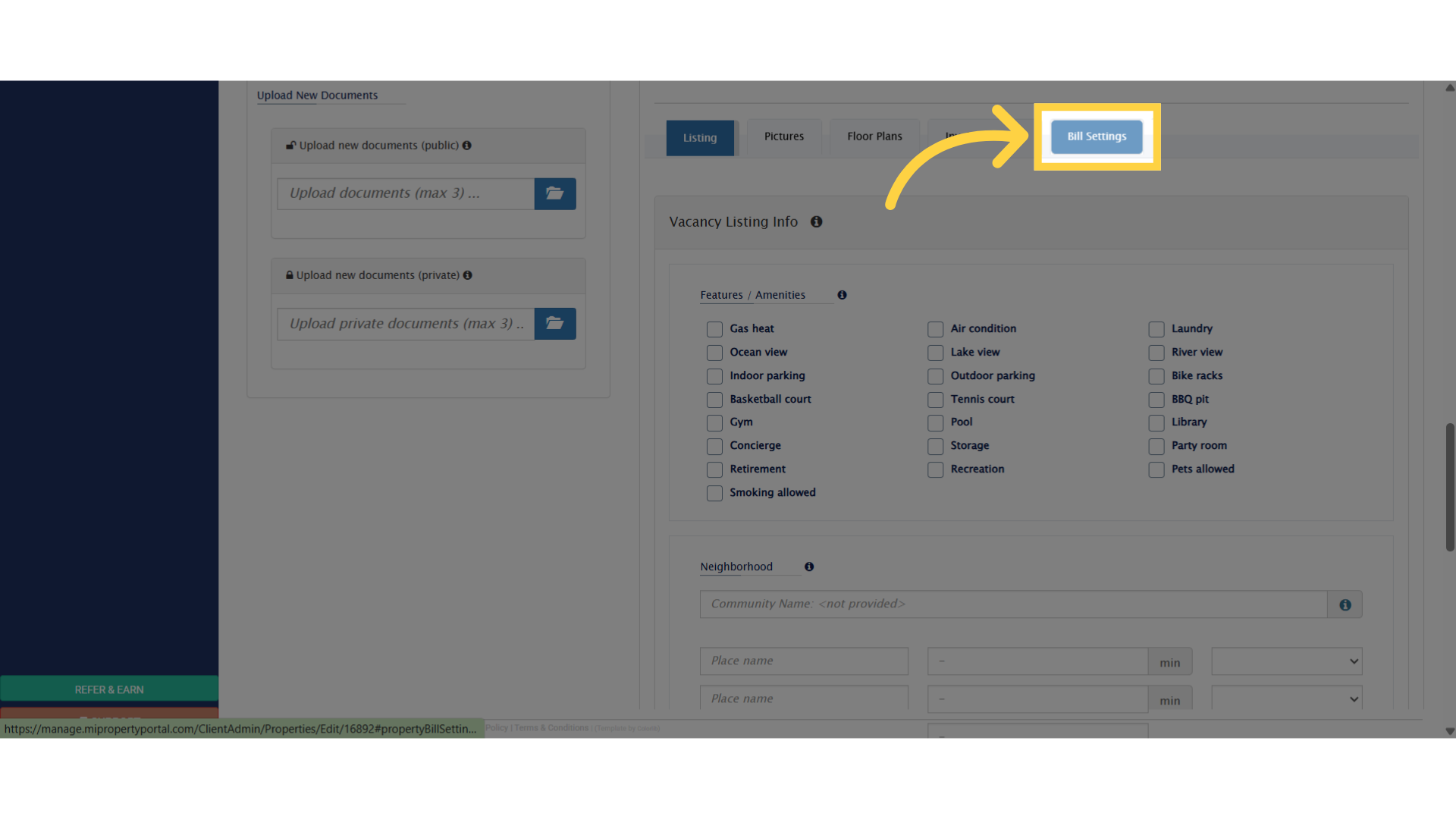 Click 'Bill Settings'
