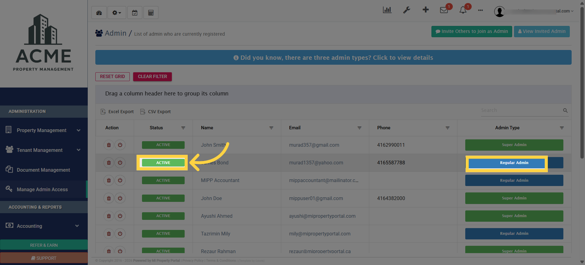 Filter Active Admins