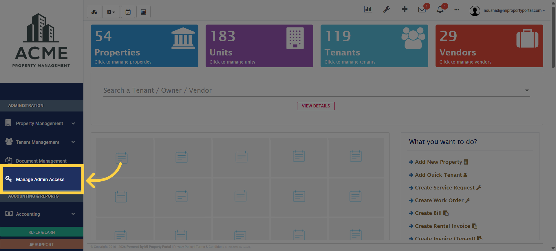 Select Manage Admin Access