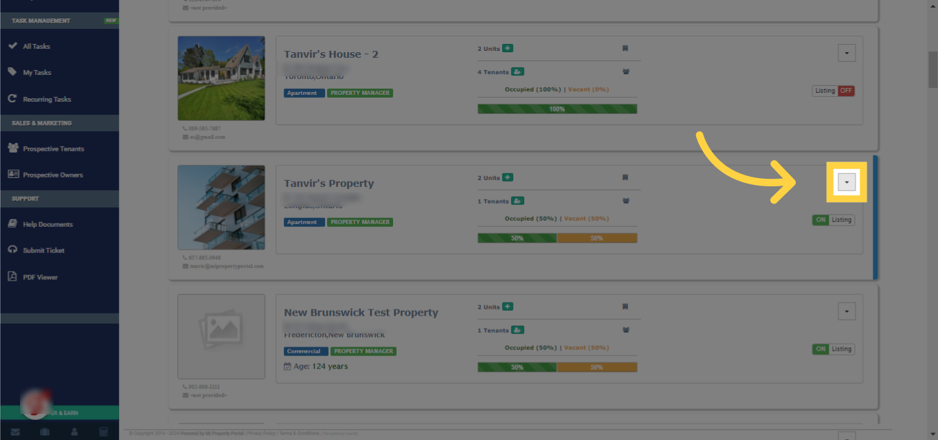 Click on the dropdown of the property