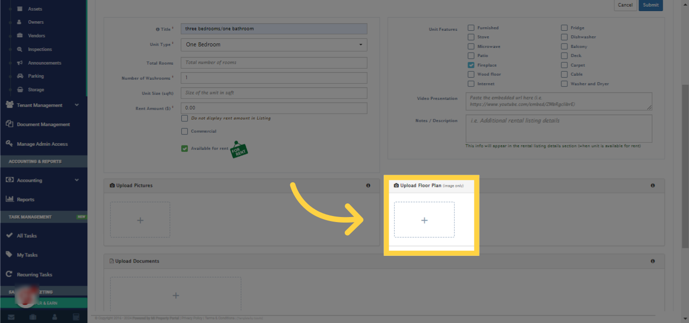 Upload a floor plan by clicking '+' sign