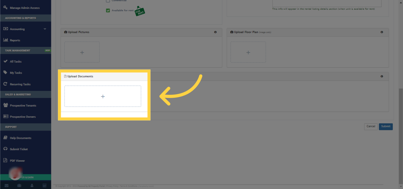 Upload Documents by clicking '+' sign