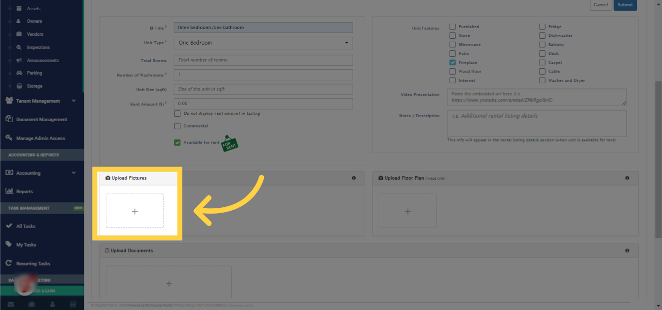 Add Unit Pictures by clicking '+' sign