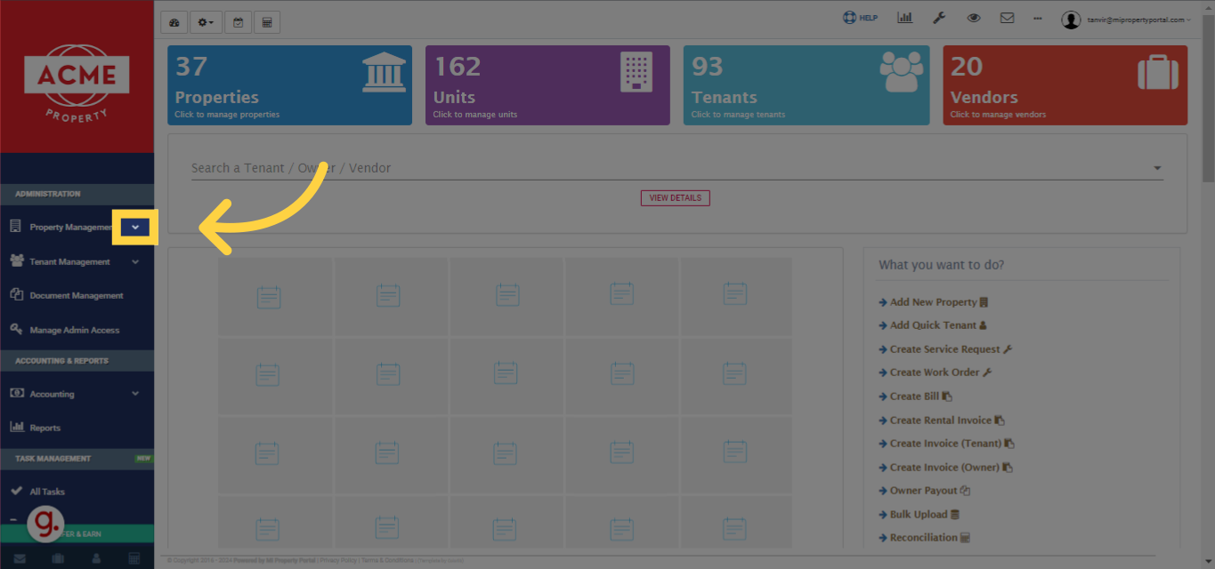 Click to the 'Property Management' dropdown menu.