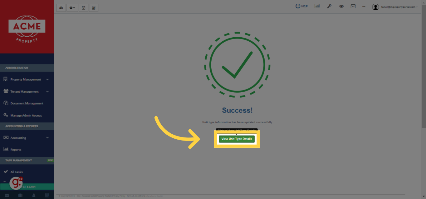 For a quick review, click on 'View Unit Type Details' to see the updated information.