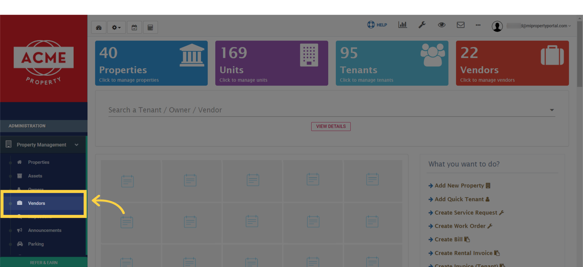 Within the 'Property Management' dropdown, select 'Vendors'