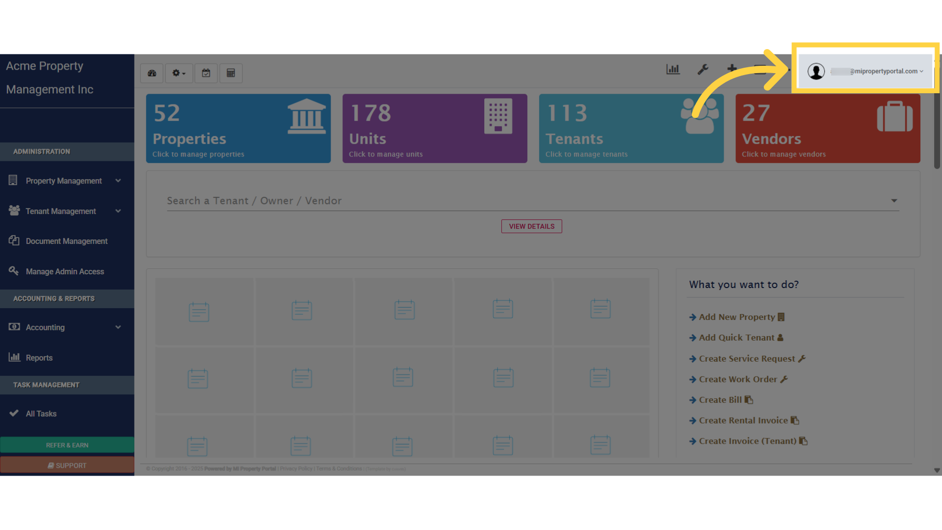 Click on the user email dropdown 